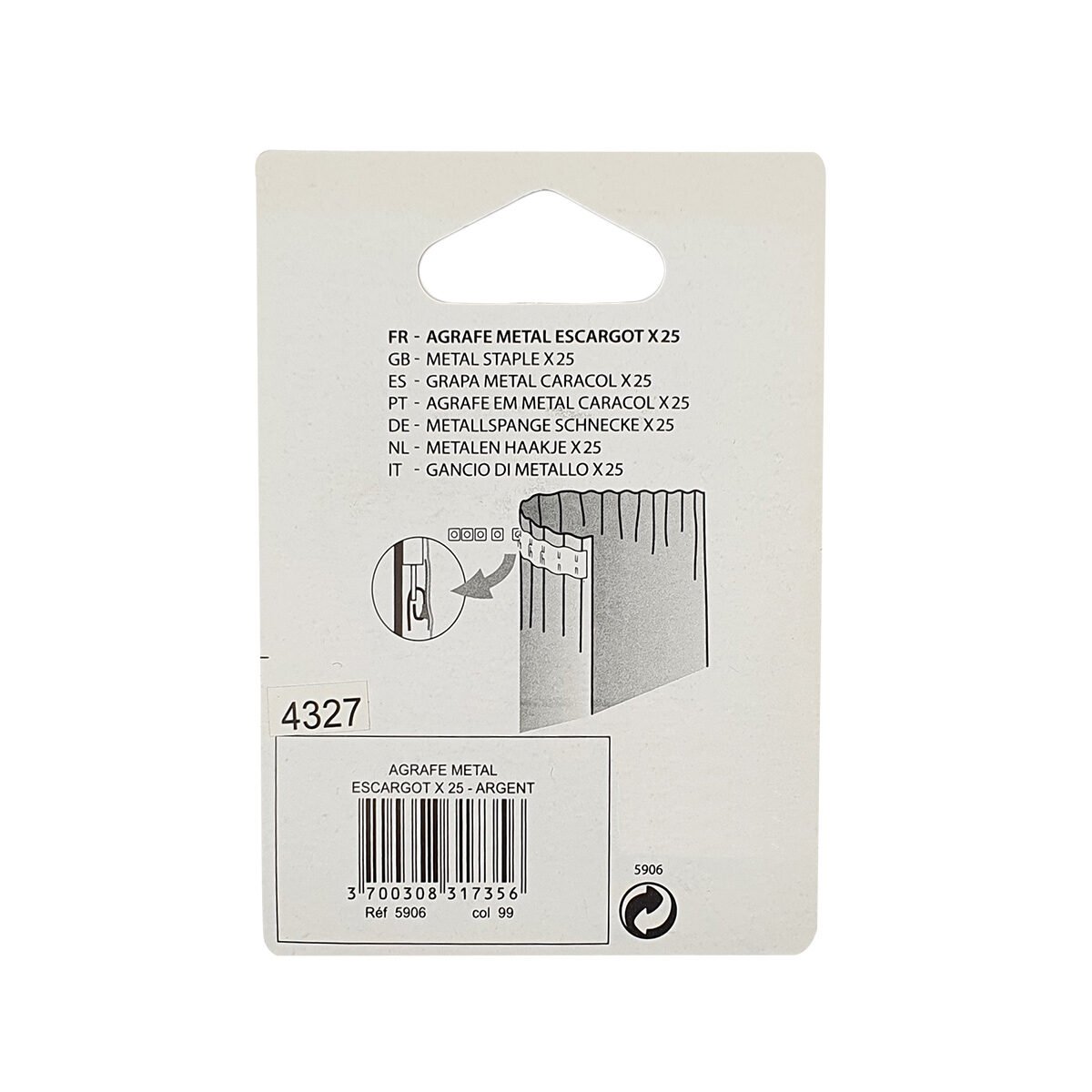 Set of 25 silver metal snail clips for hanging ruflette curtains on Luance tracks