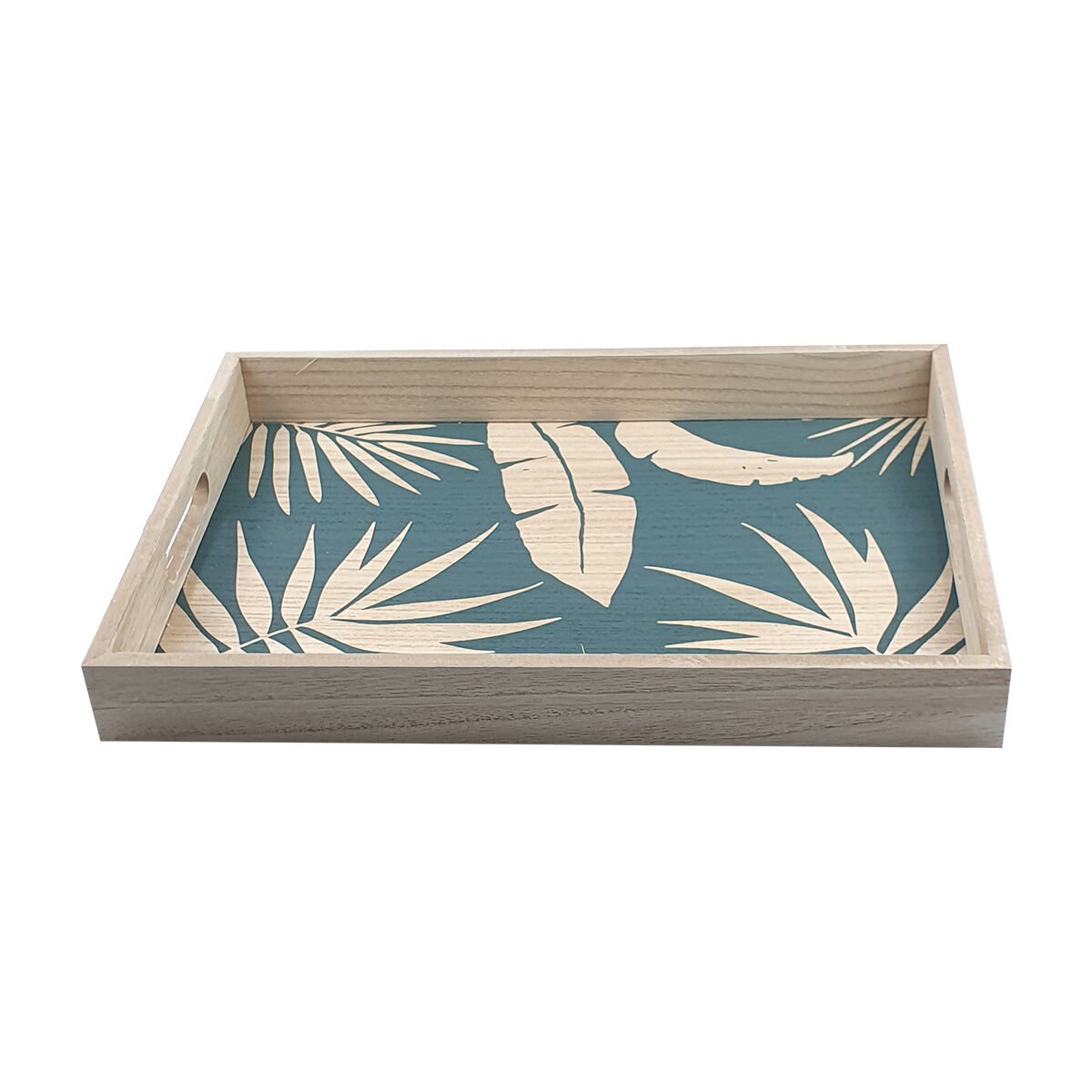 Dark blue ferns wooden tray L 40 x W 29 x H 5 cm with edges and handles