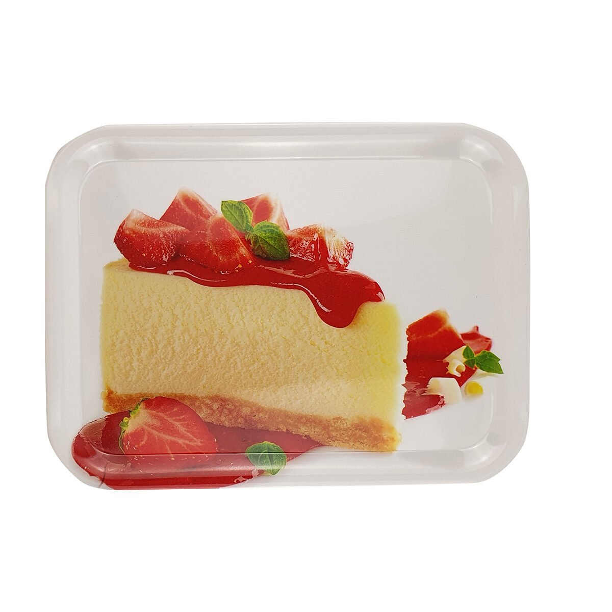 Plateau Cake aux fraises en mélamine L 34.5 x l 25.5 cm