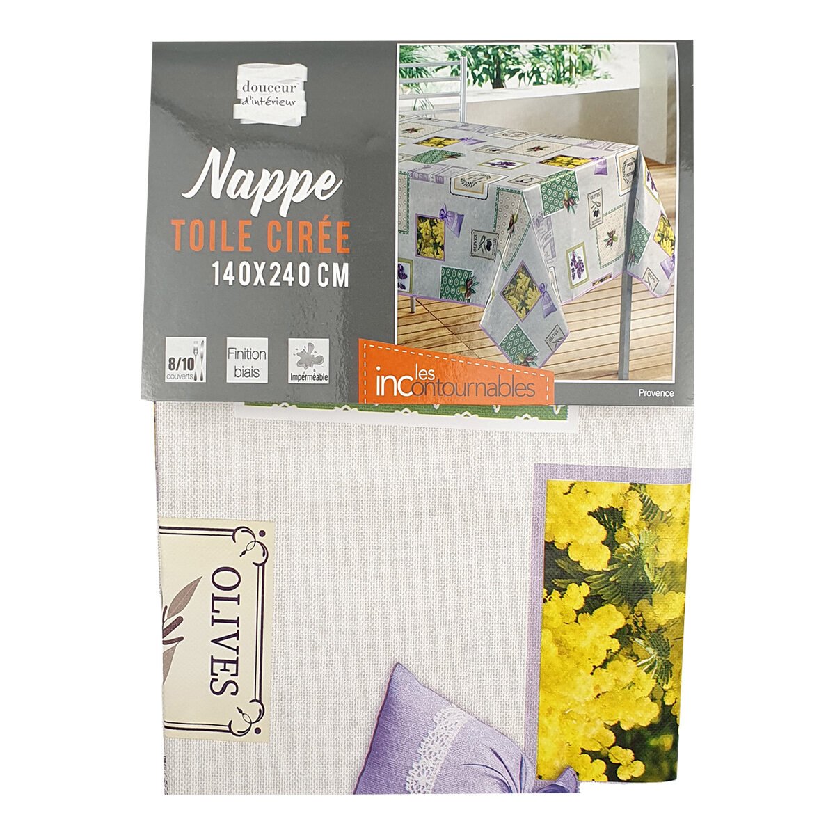 Rectangular tablecloth in oilcloth/PVC printed Provence L 240 x W 140 cm with bias finish Douceur d'intérieur