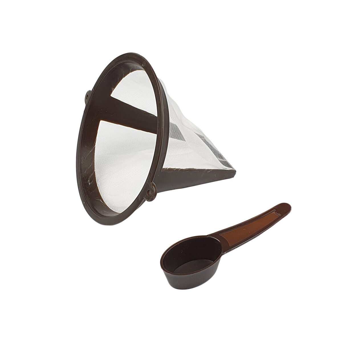 Filtre à café réutilisable en plastique marron/blanc sans BPA D 13 cm avec doseur Idée maline