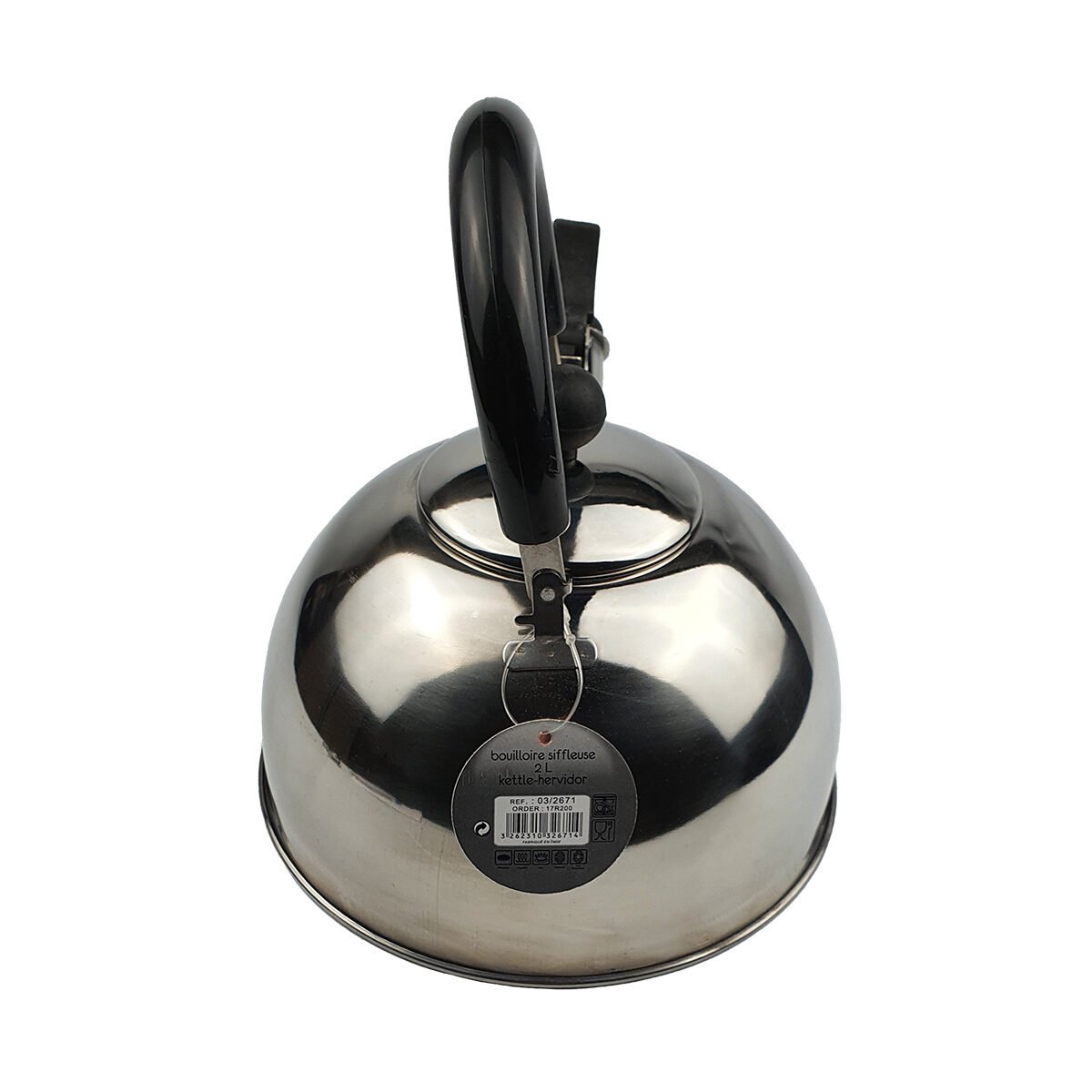 Bouilloire siffleuse en acier inoxydable et plastique noir 2 l