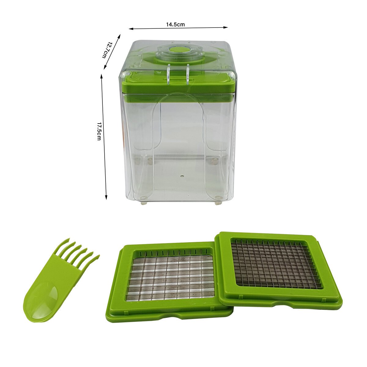 Coupe légumes ou frites avec 2 grilles en acier inoxydable et plastique L 14.5 x l 12.7 x H 17.5 cm Maître chef