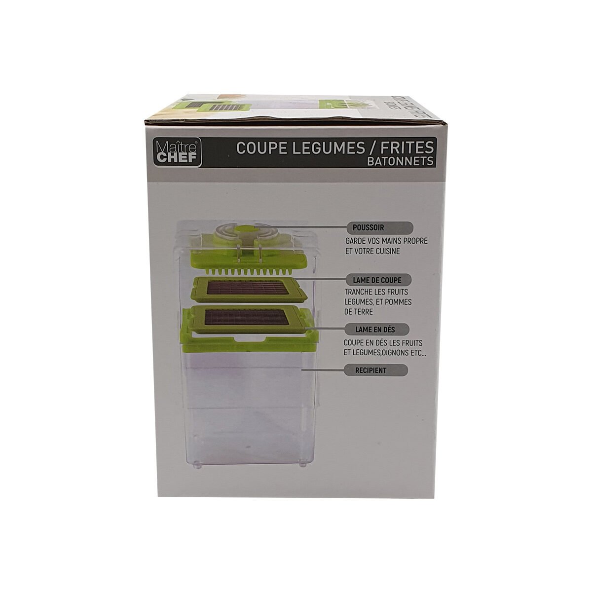 Coupe légumes ou frites avec 2 grilles en acier inoxydable et plastique L 14.5 x l 12.7 x H 17.5 cm Maître chef