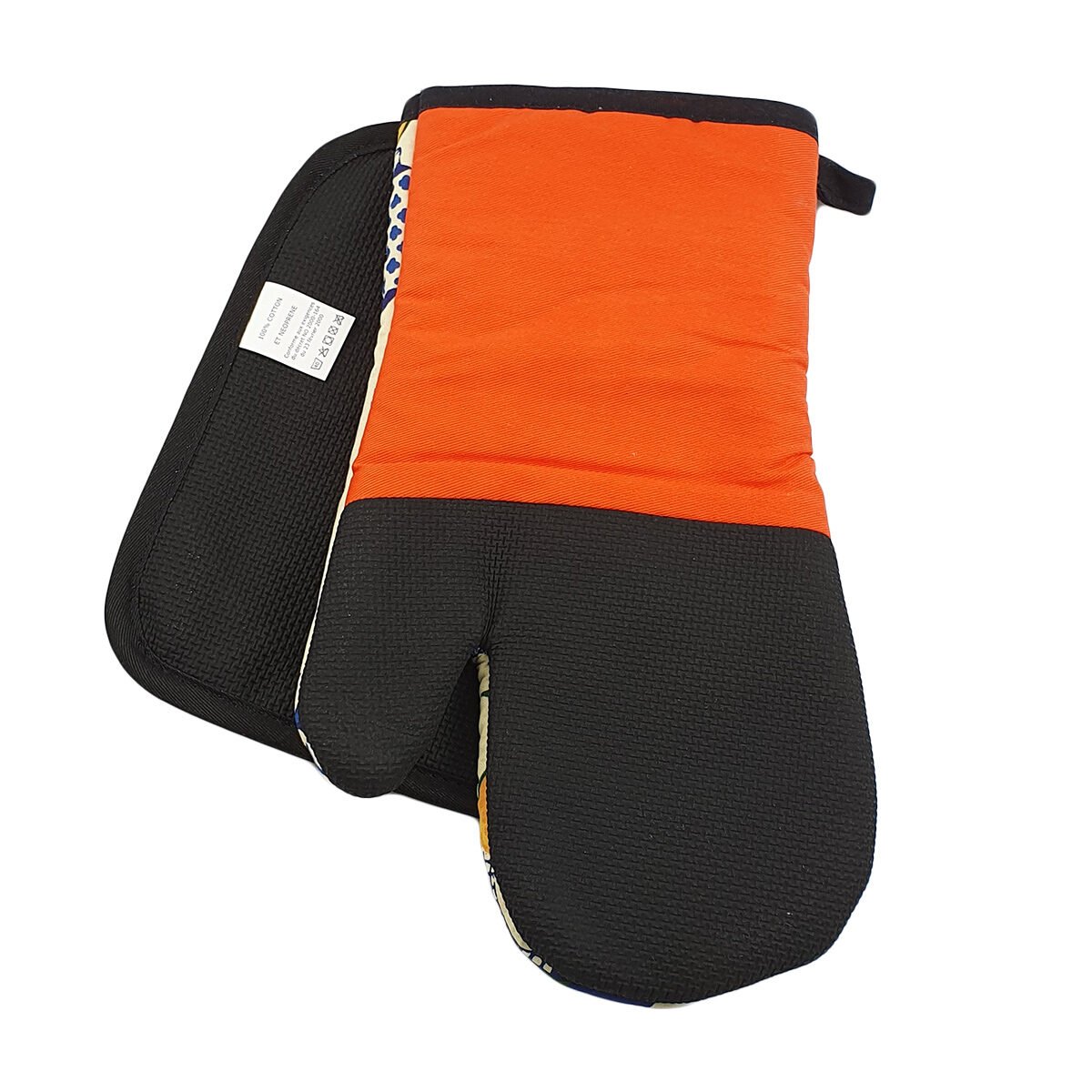 Oven glove + potholder Vases and lemons in cotton and neoprene