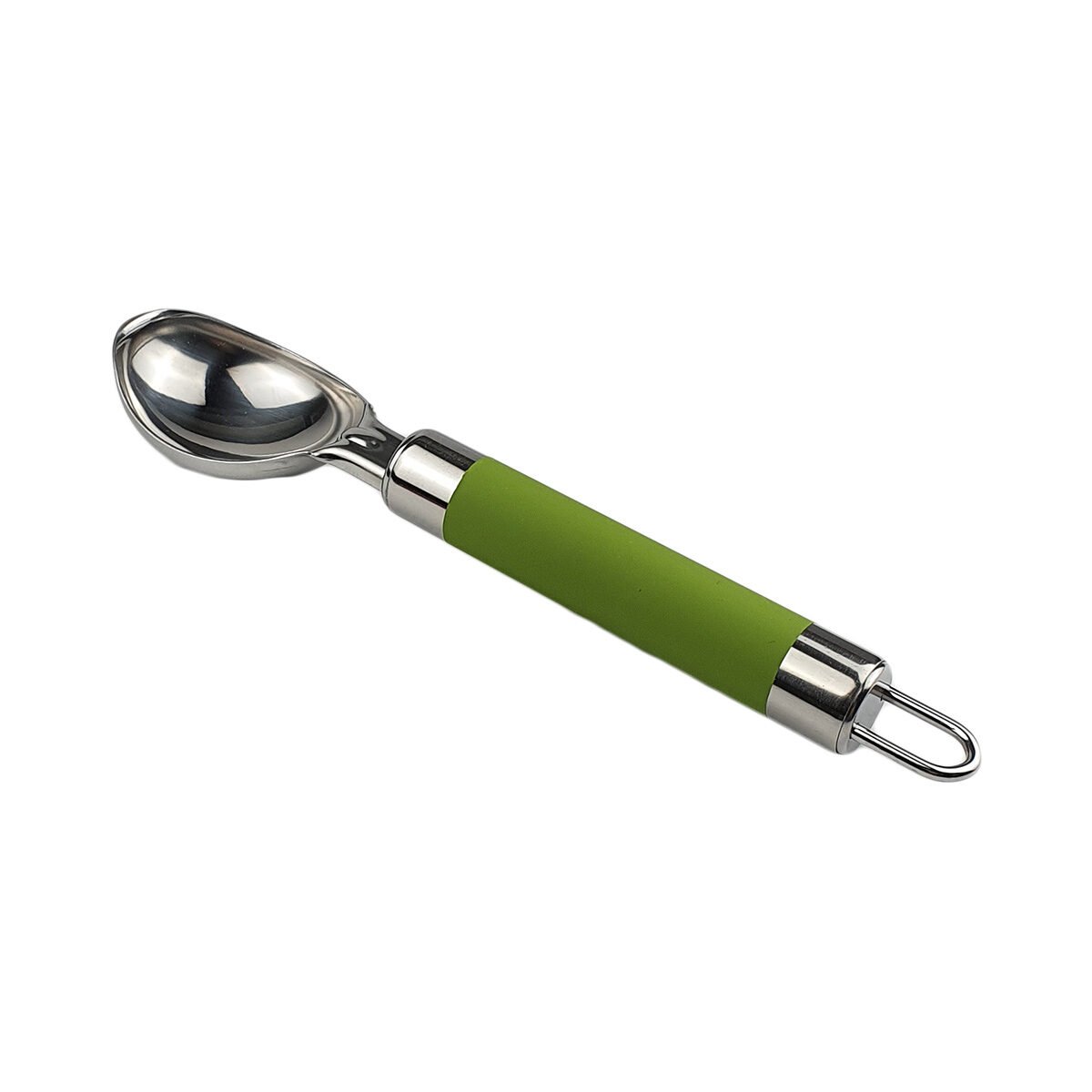 Cuillère à glace en acier inoxydable L 19.5 cm avec poignée en silicone vert anti-dérapant