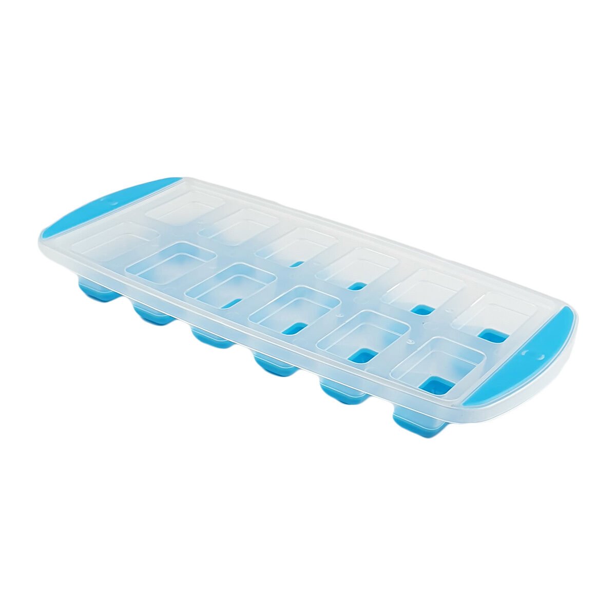 Rectangles ice cube tray 12 plastic slots with blue silicone bottoms Pick & Drink