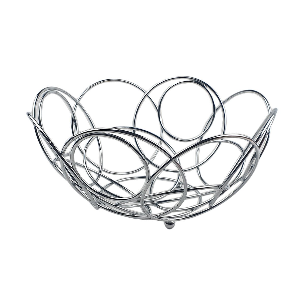 Design fruit basket in chromed metal D 26 x H 12 cm