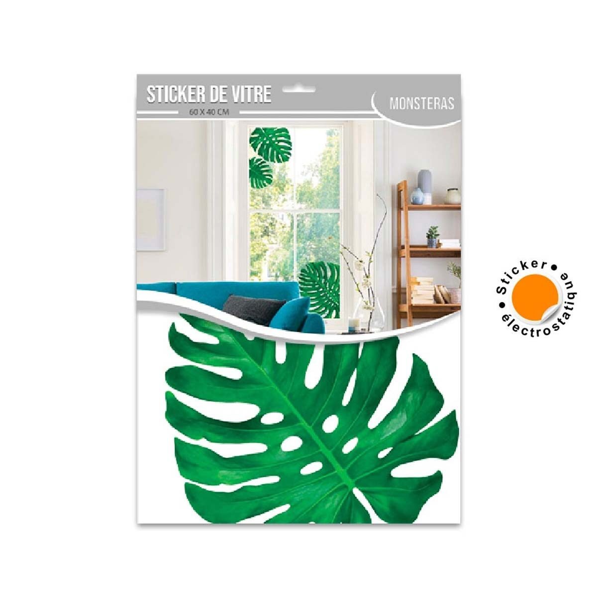 Electrostatic window sticker Monsteras leaves on a board L 60 x W 40 cm