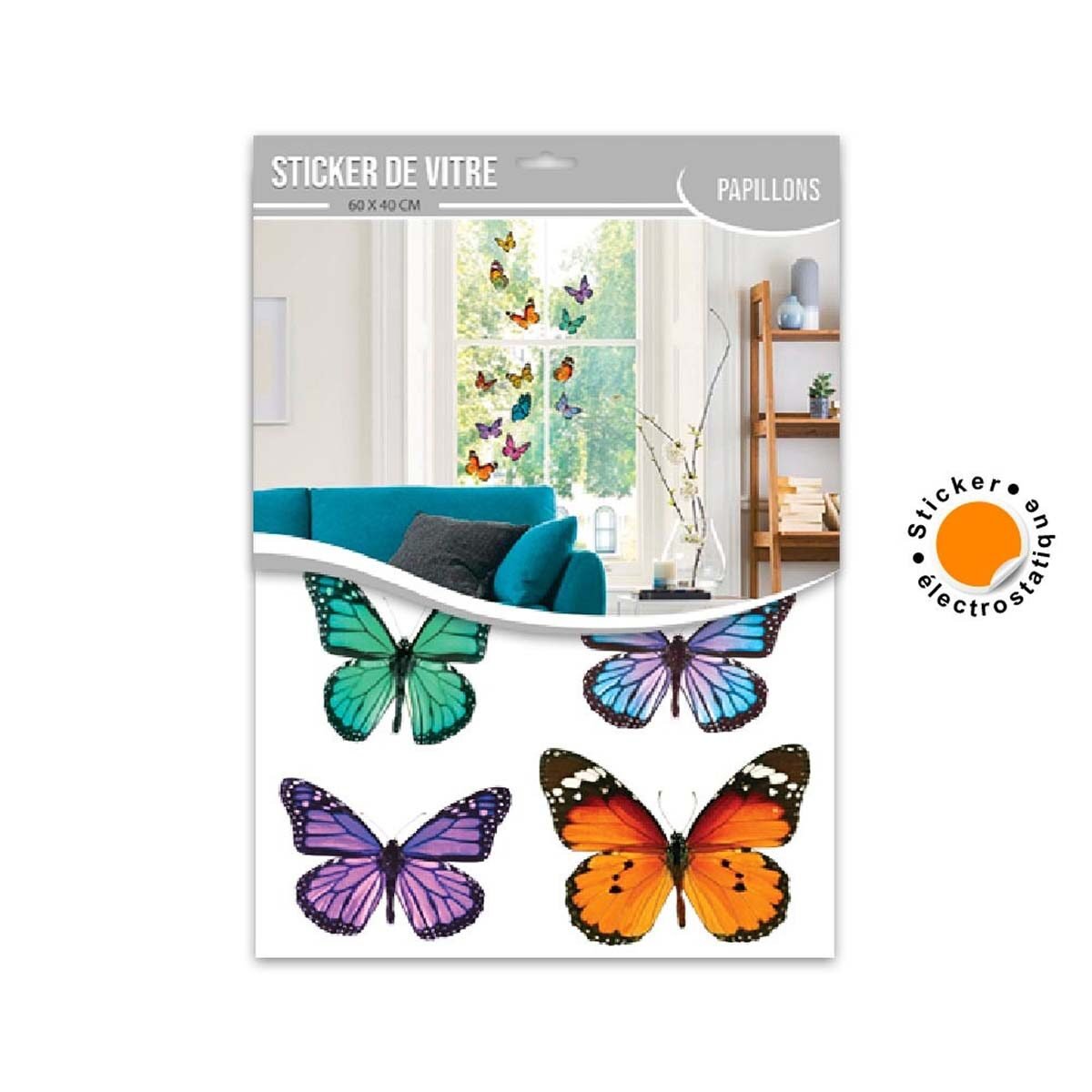 Electrostatic window sticker Butterflies on a board L 60 x W 40 cm