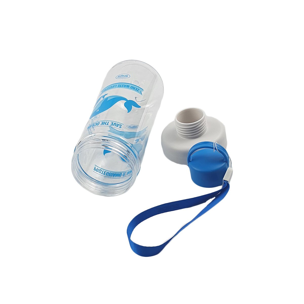 BPA-free Whale transparent plastic bottle 0.5 l with Snips wrist strap