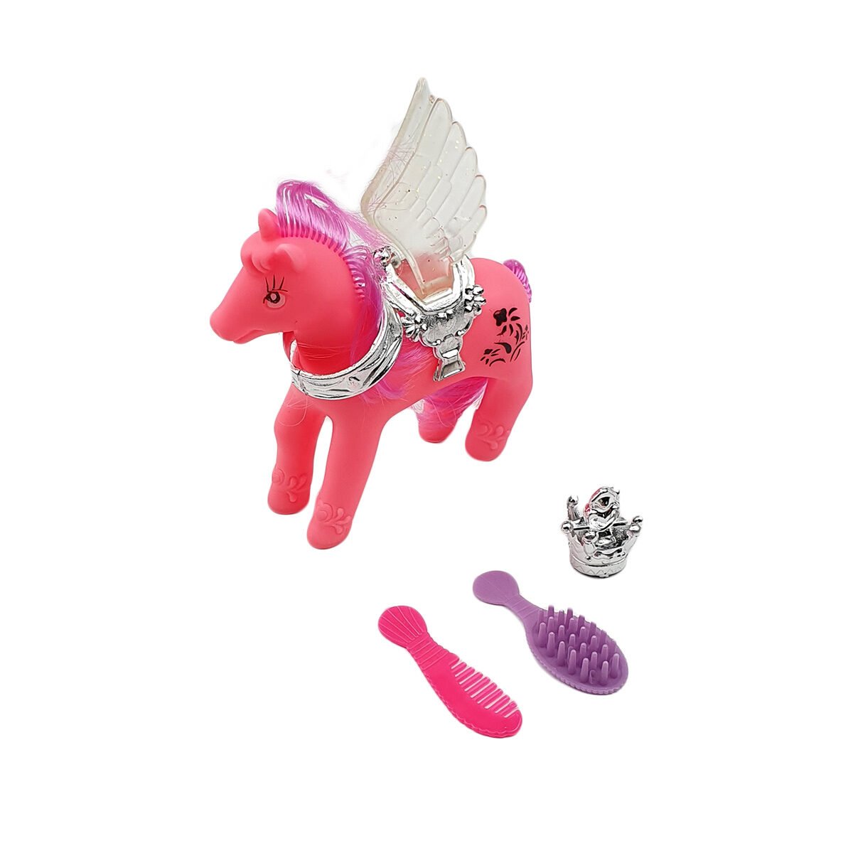 Pink plastic styling pony toy L 7 x H 11 cm with 4 accessories BG