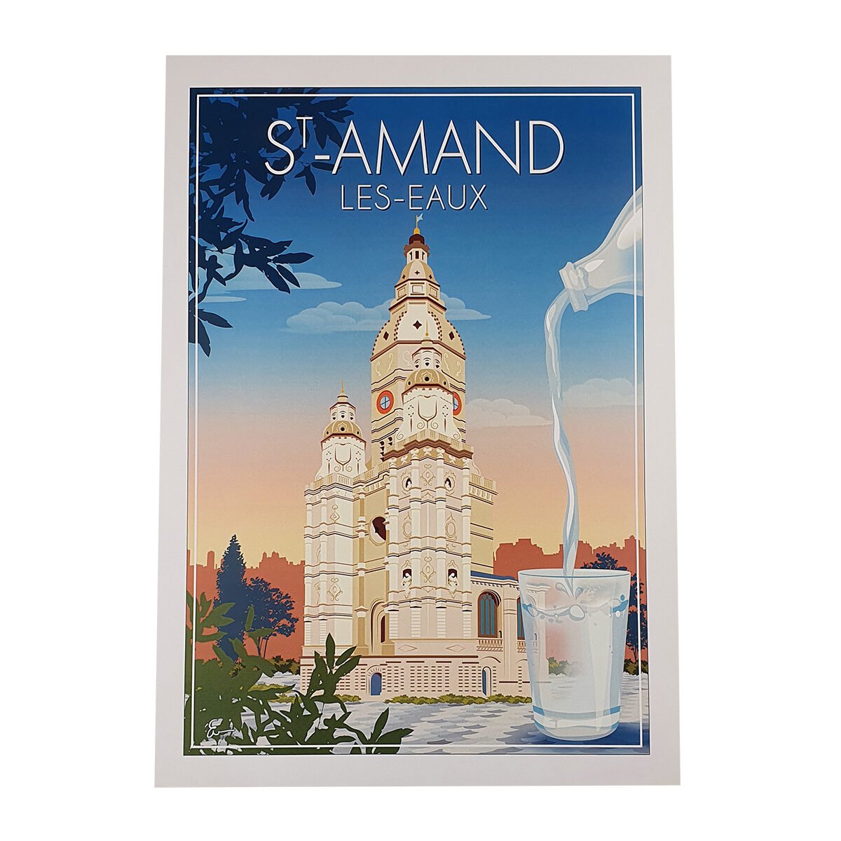 A3 poster Saint-Amand-les-Eaux abbey tower paper drawing W 30 x H 42 cm