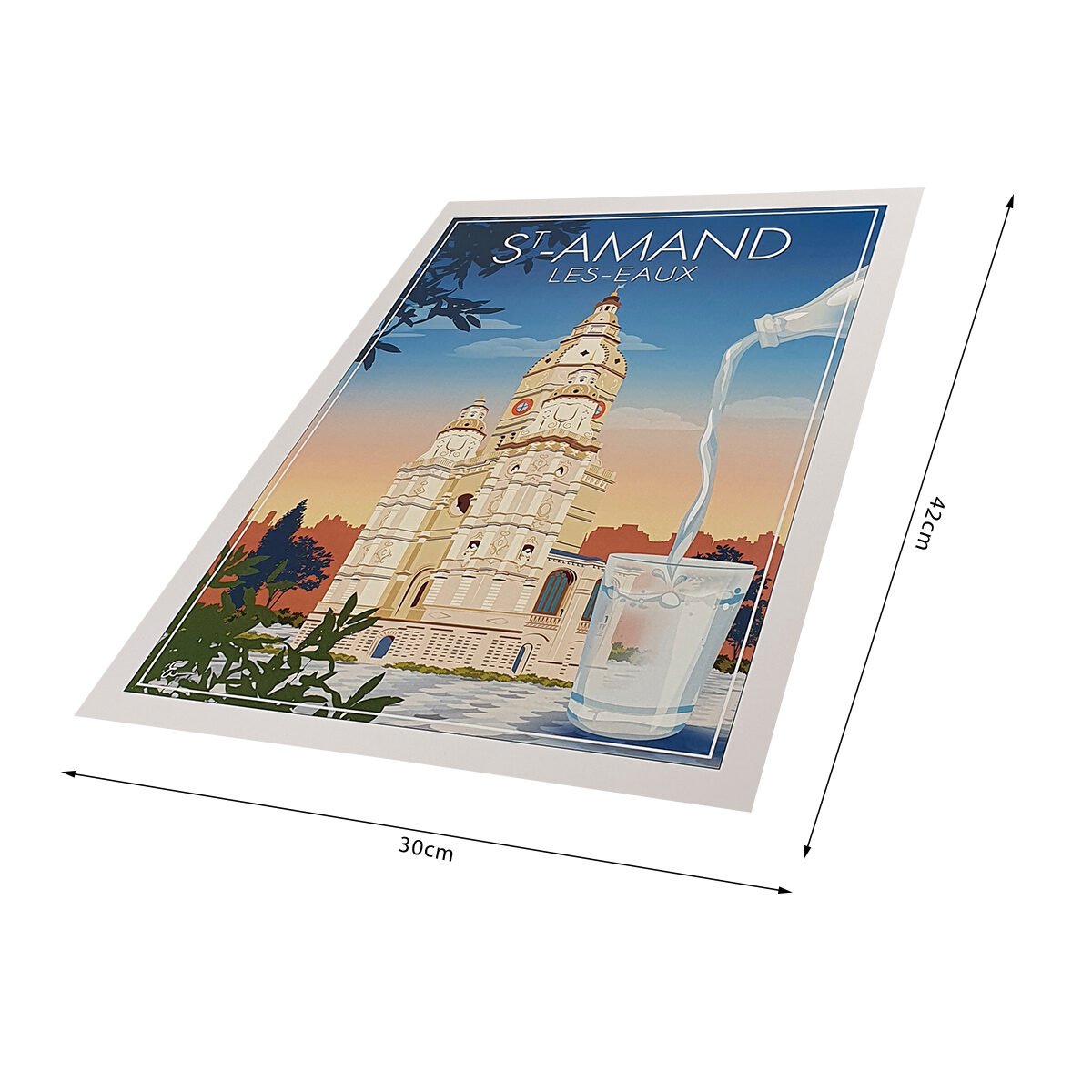 A3 poster Saint-Amand-les-Eaux abbey tower paper drawing W 30 x H 42 cm