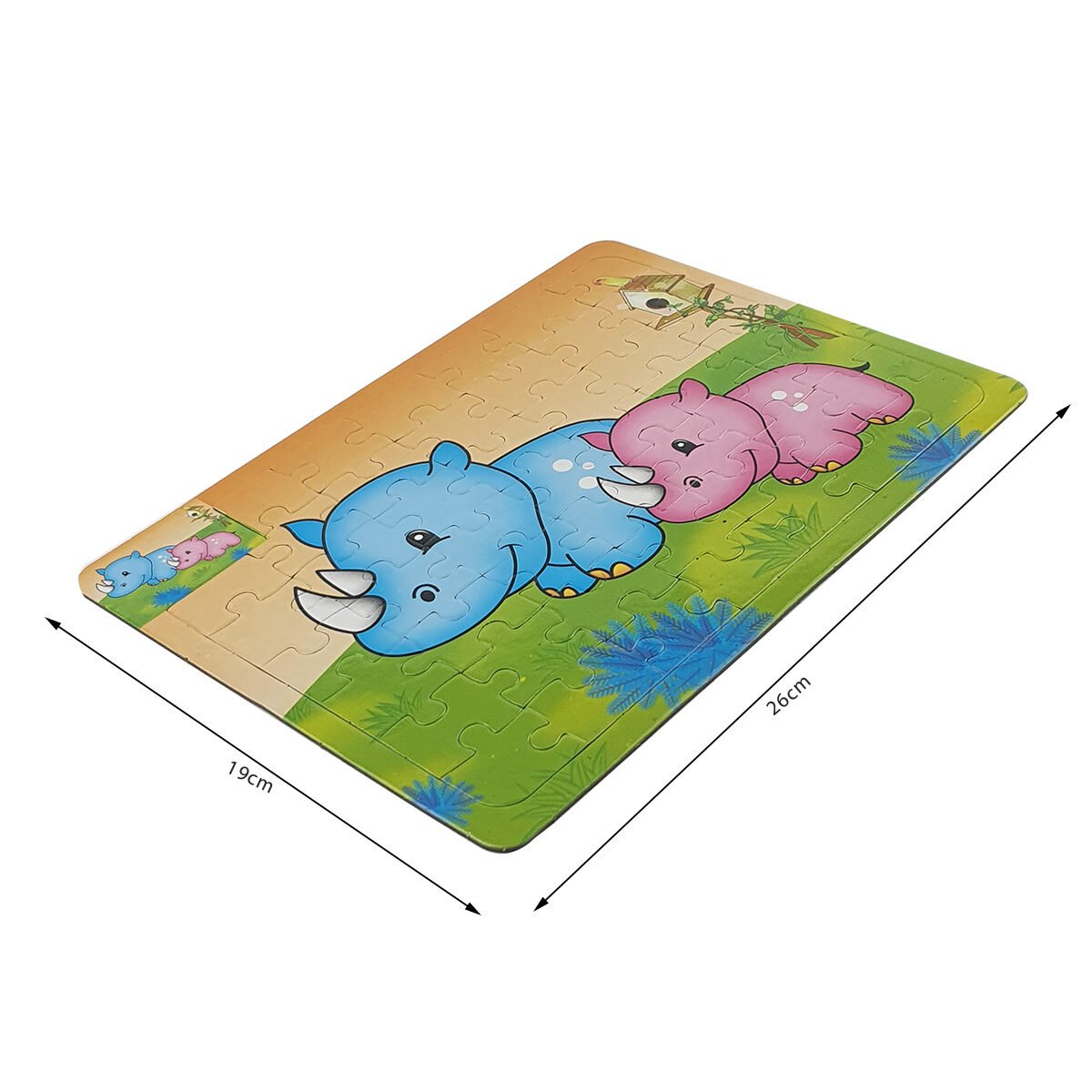 Children's puzzle in 49 pieces L 26 X l 19 cm with Rhinoceros pattern with the same pattern to color on the back BG