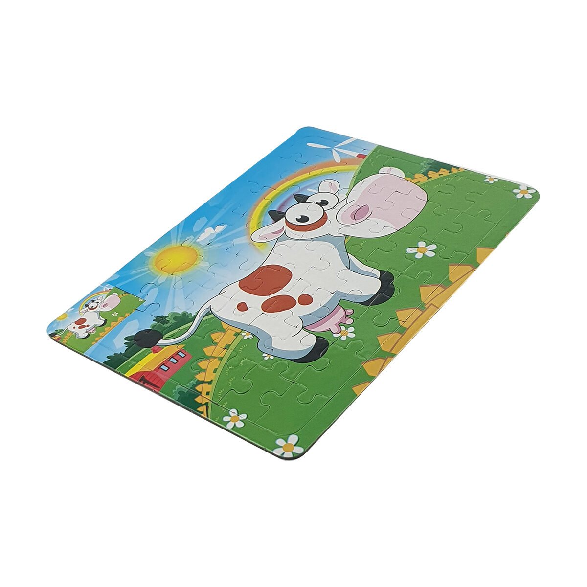 Puzzle enfant en 49 pièces L 26 X l 19 cm à motif Vache avec le même motif à colorier au verso BG