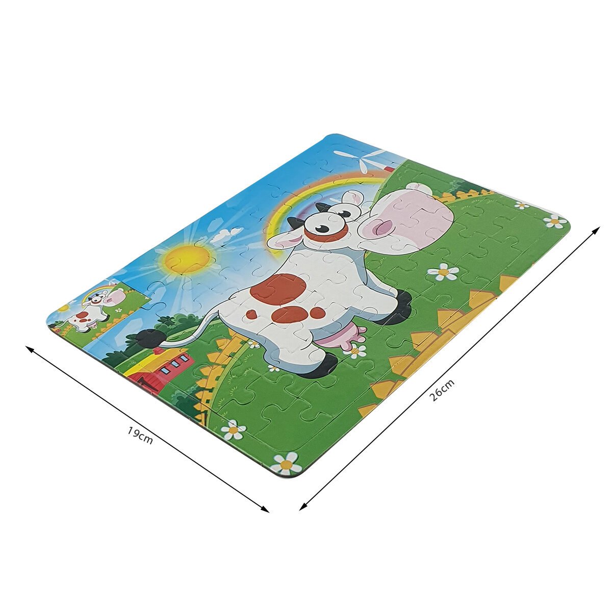 Puzzle enfant en 49 pièces L 26 X l 19 cm à motif Vache avec le même motif à colorier au verso BG