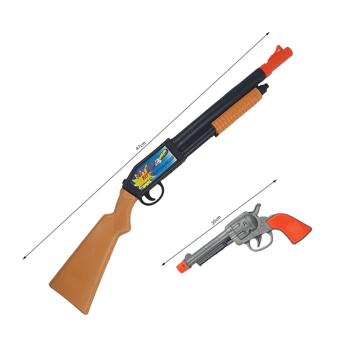 Ensemble de jouets Shérif avec fusil L 47 cm, pistolet L 20 cm, insigne du shérif en plastique + 3 fléchettes en caoutchouc BG