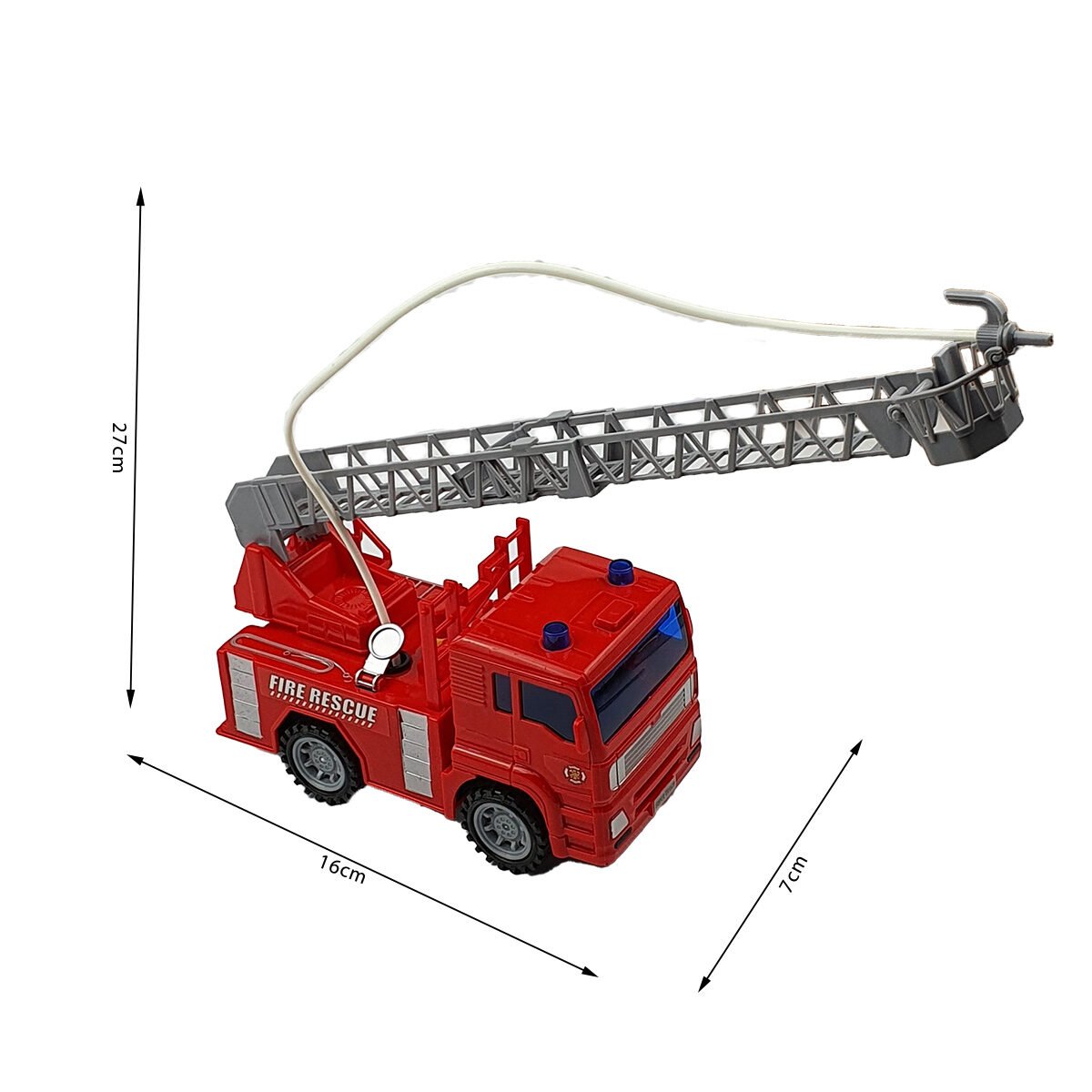 Jouet camion Pompier en plastique L 16 x l 7 x H 27 cm avec son, lumière, élévateur et jet d'eau BG
