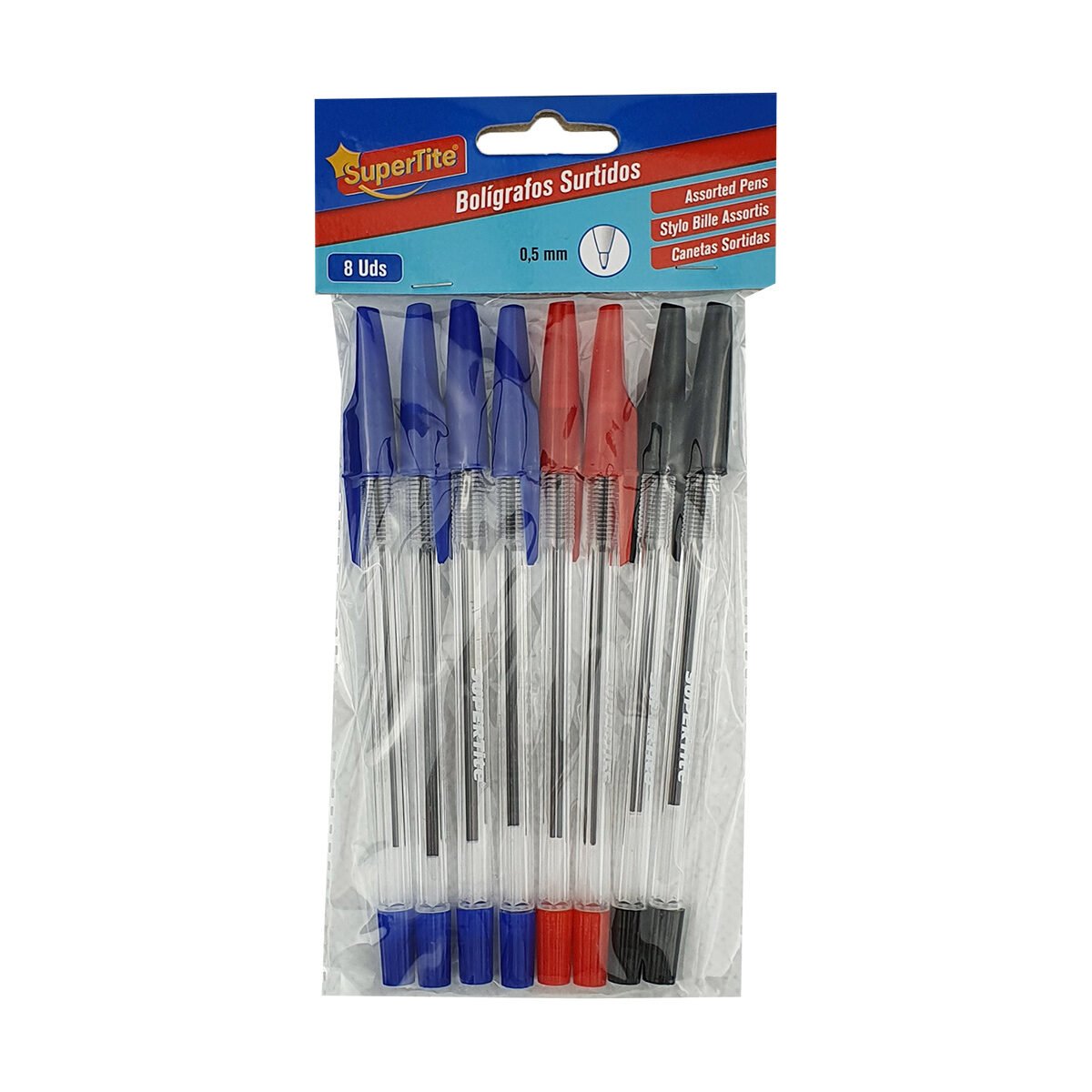 Lot de 8 stylos à bille de 3 couleurs assorties en plastique à pointe 0.5 mm Super Tite