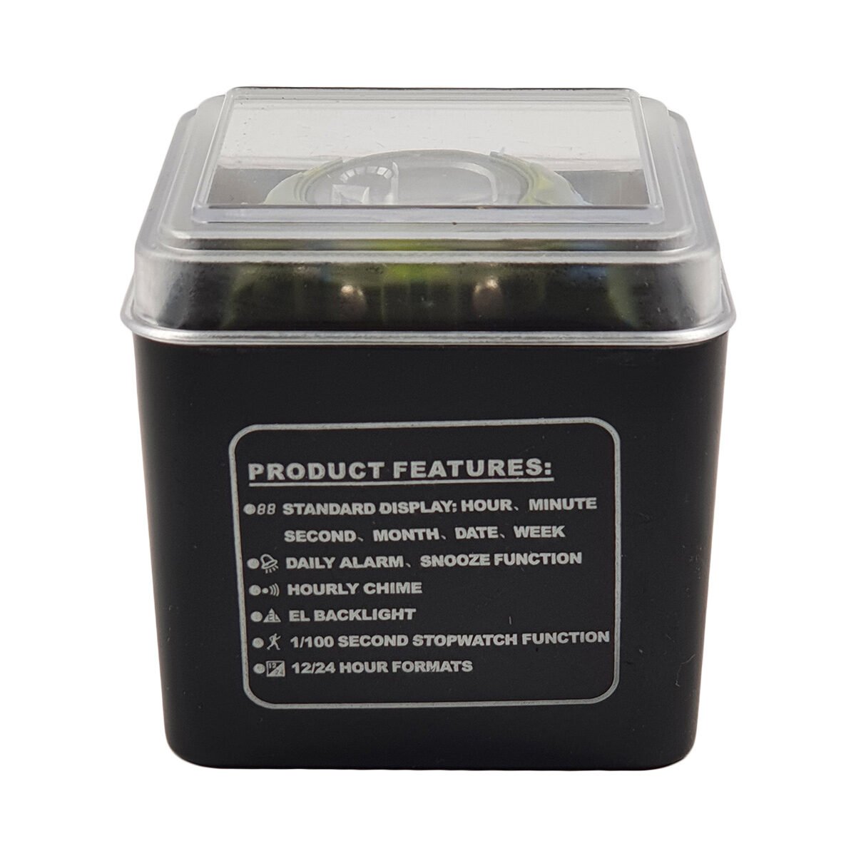 Military green plastic digital watch D 4.5 cm from the dial with time, date, alarm, stopwatch and Lasika lighting functions