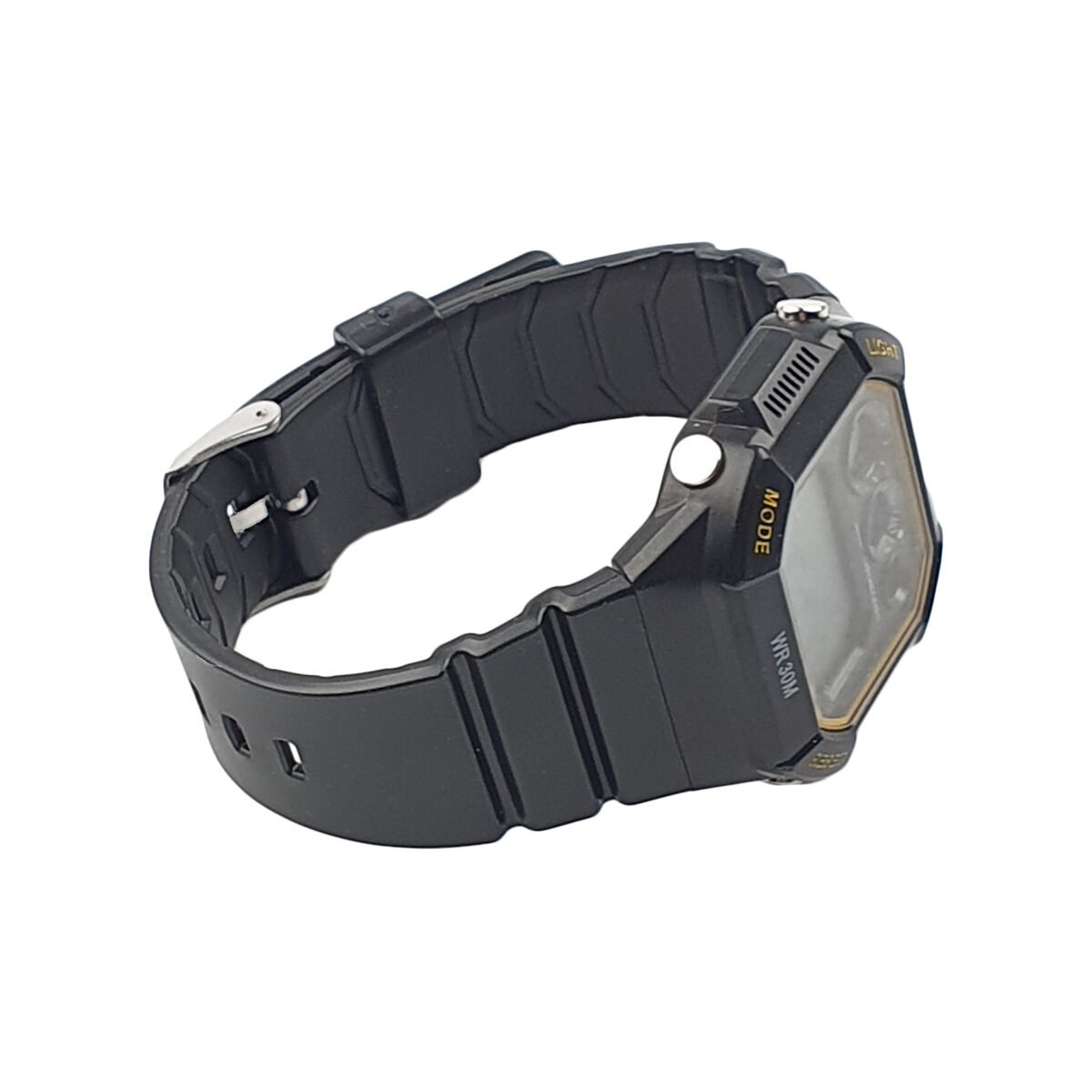 Black and yellow plastic digital watch L 4.5 x W 3.5 cm of the dial with time, date, alarm, stopwatch and Minghui lighting functions