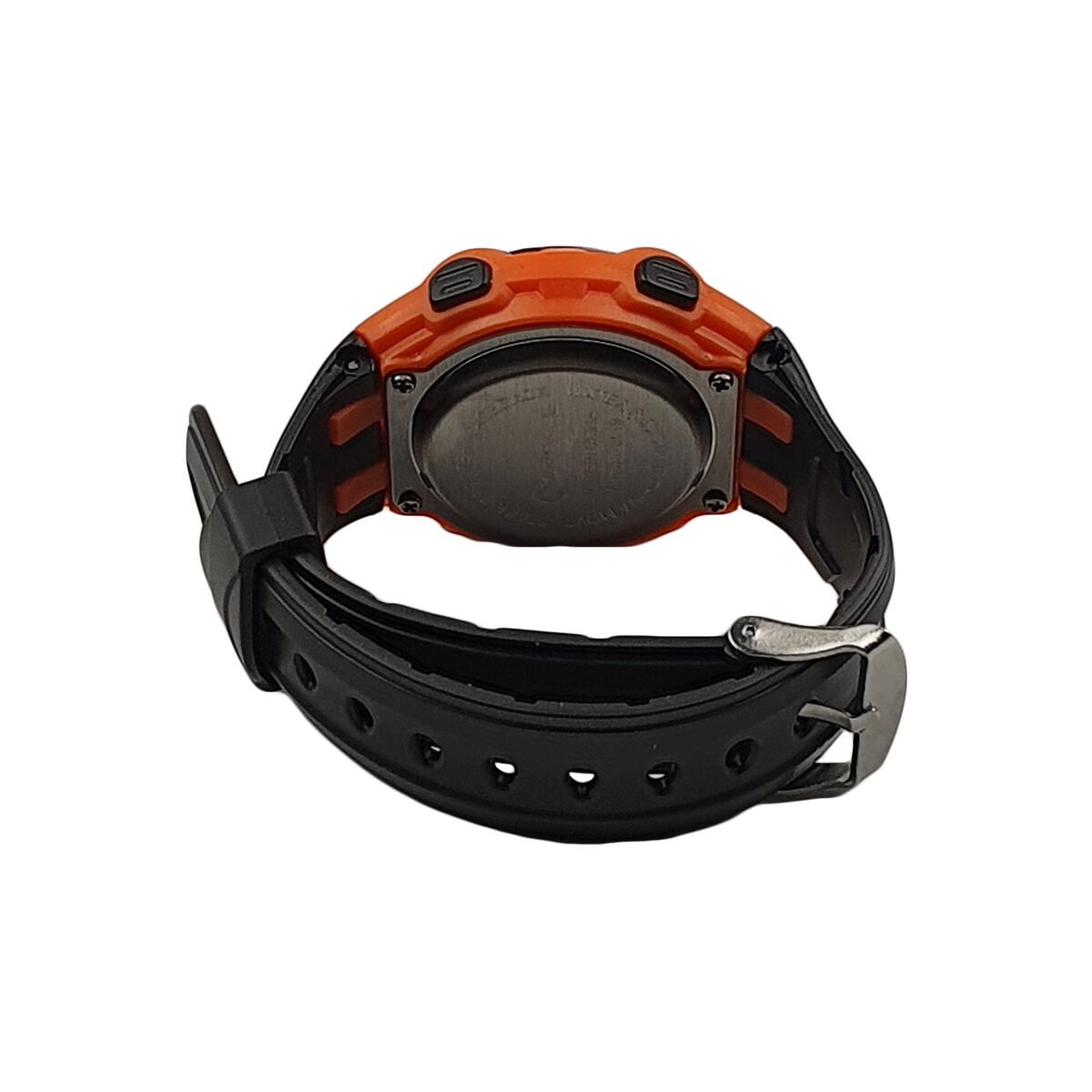 Montre digitale en plastique noir, orange et argent D 4 cm du cadran avec fonctions heure, date, alarme, chronomètre et éclairage Minghui