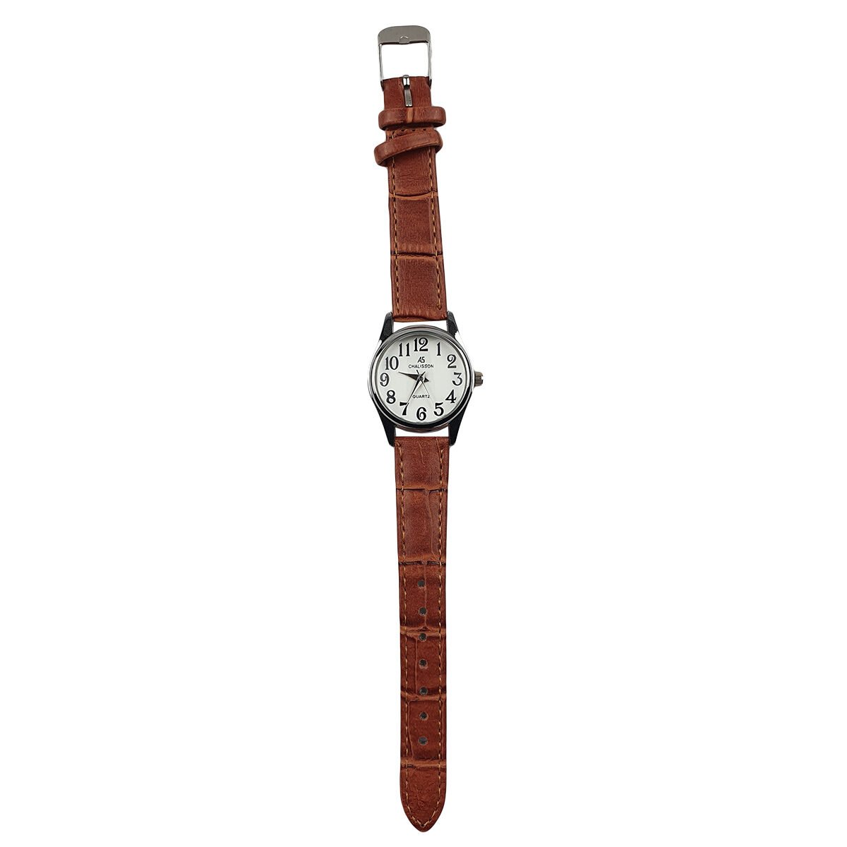 Women's watch in silver metal D 2.5 cm from the dial with brown imitation leather strap Chalisson