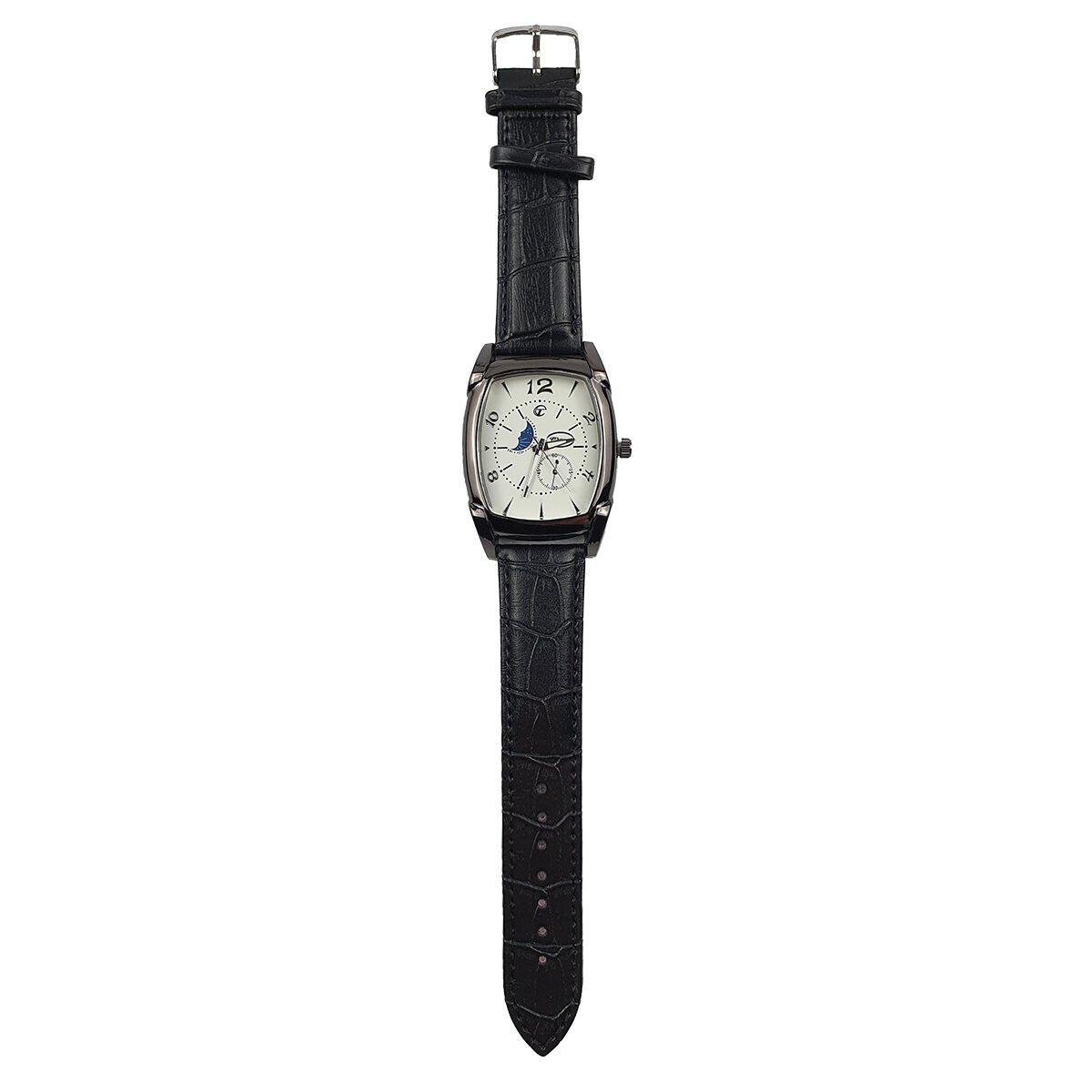 Montre homme en métal gris foncé L 5 x l 4 cm du cadran avec bracelet en simili cuir noir Chtime