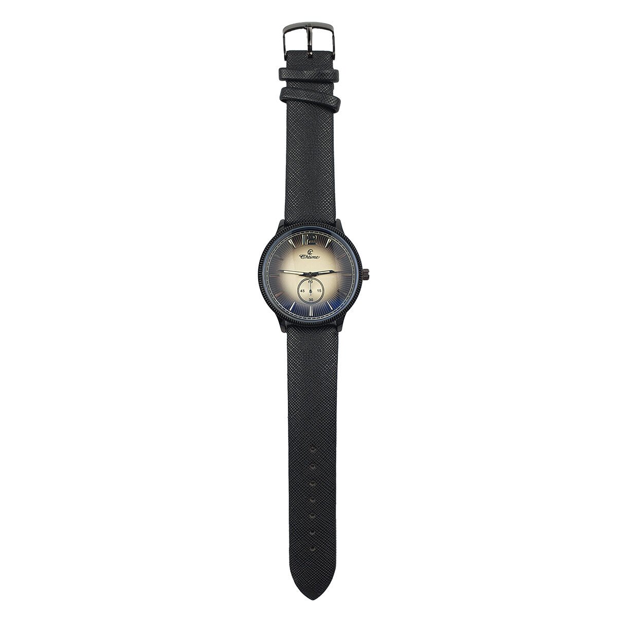 Men's watch in black metal D 4.5 cm of the dial with black imitation leather strap Chtime