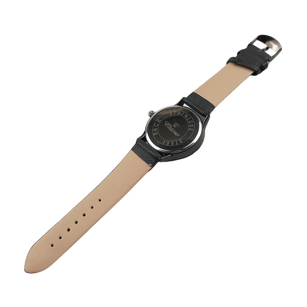 Men's watch in black metal D 4.5 cm of the dial with black imitation leather strap Chtime
