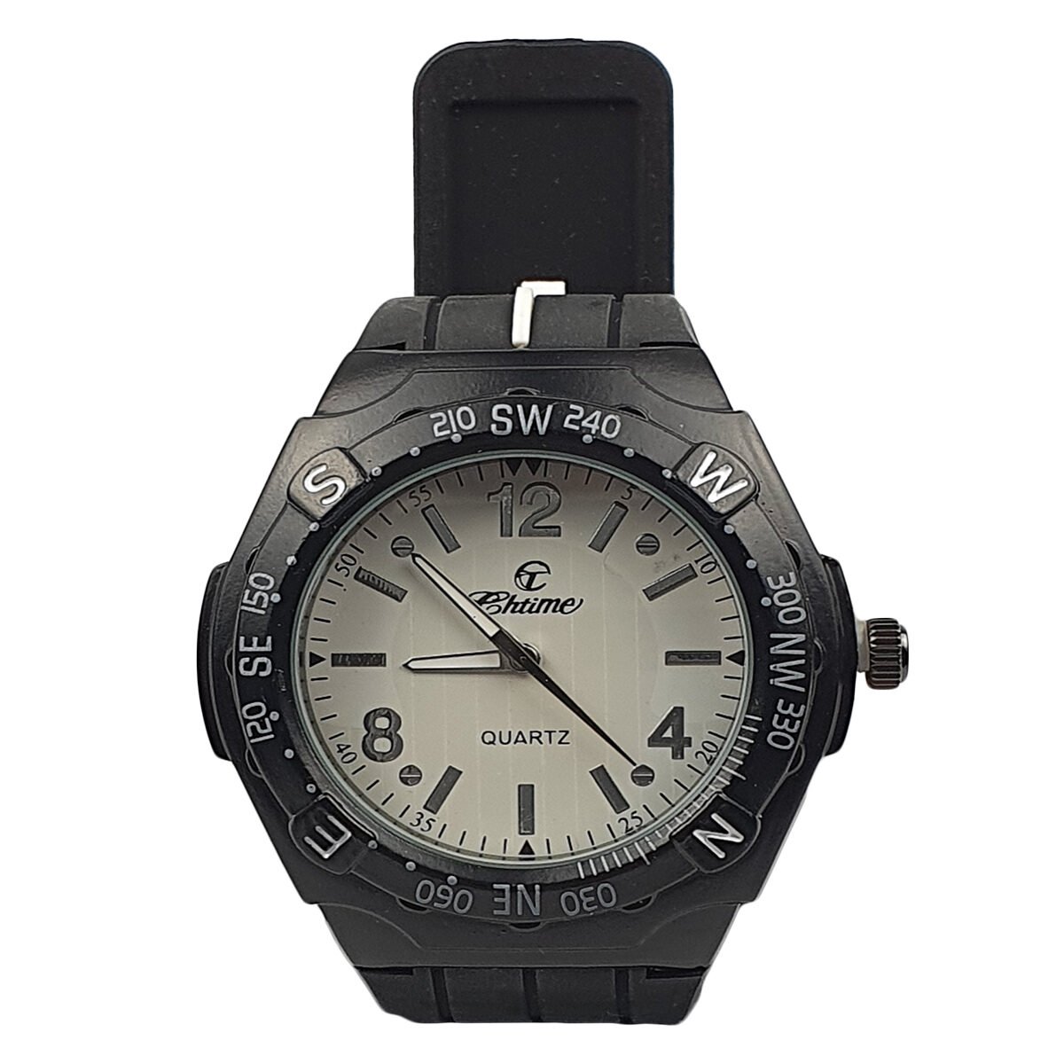 Montre homme en métal noir D 4.5 cm du cadran avec bracelet en plastique noir Chtime