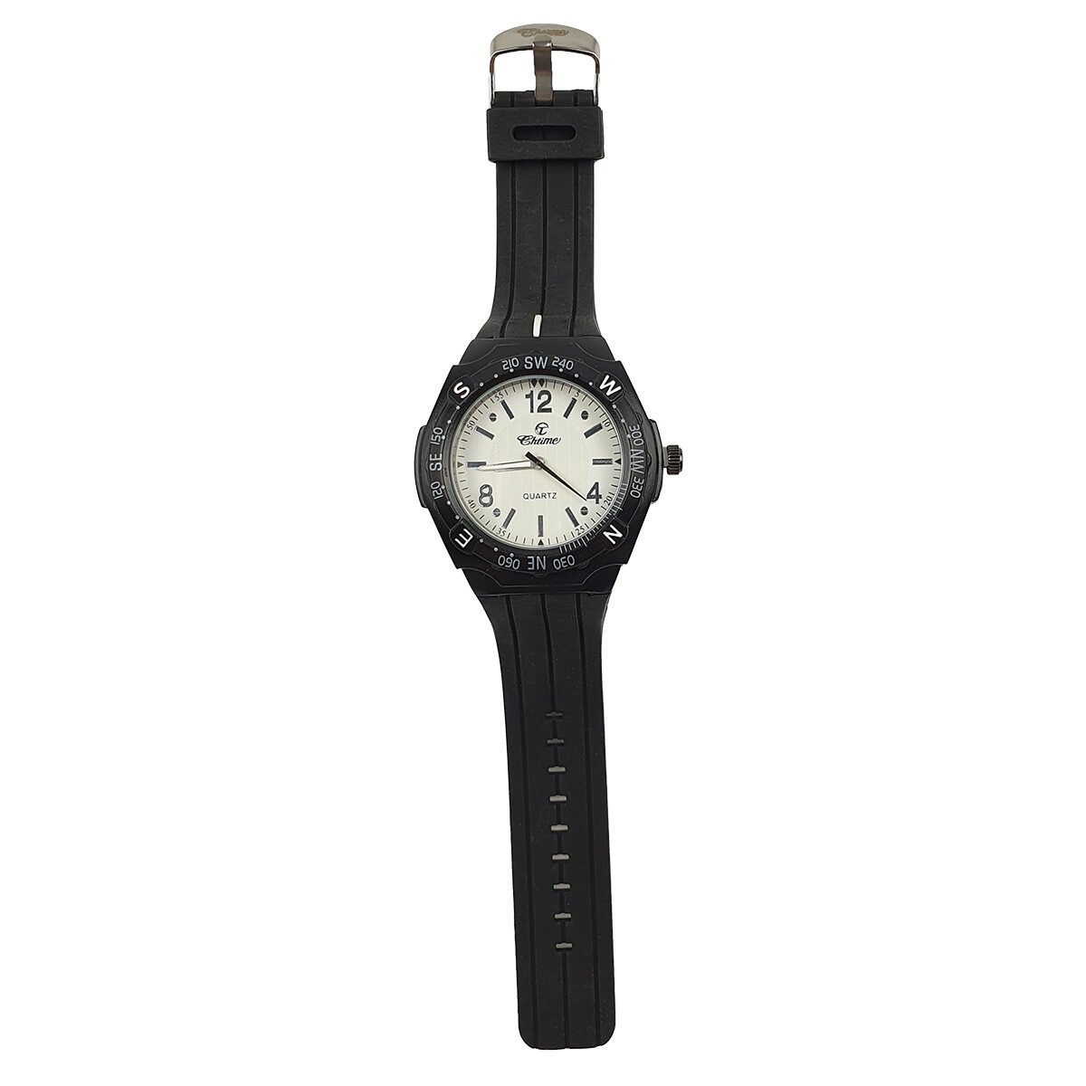 Montre homme en métal noir D 4.5 cm du cadran avec bracelet en plastique noir Chtime