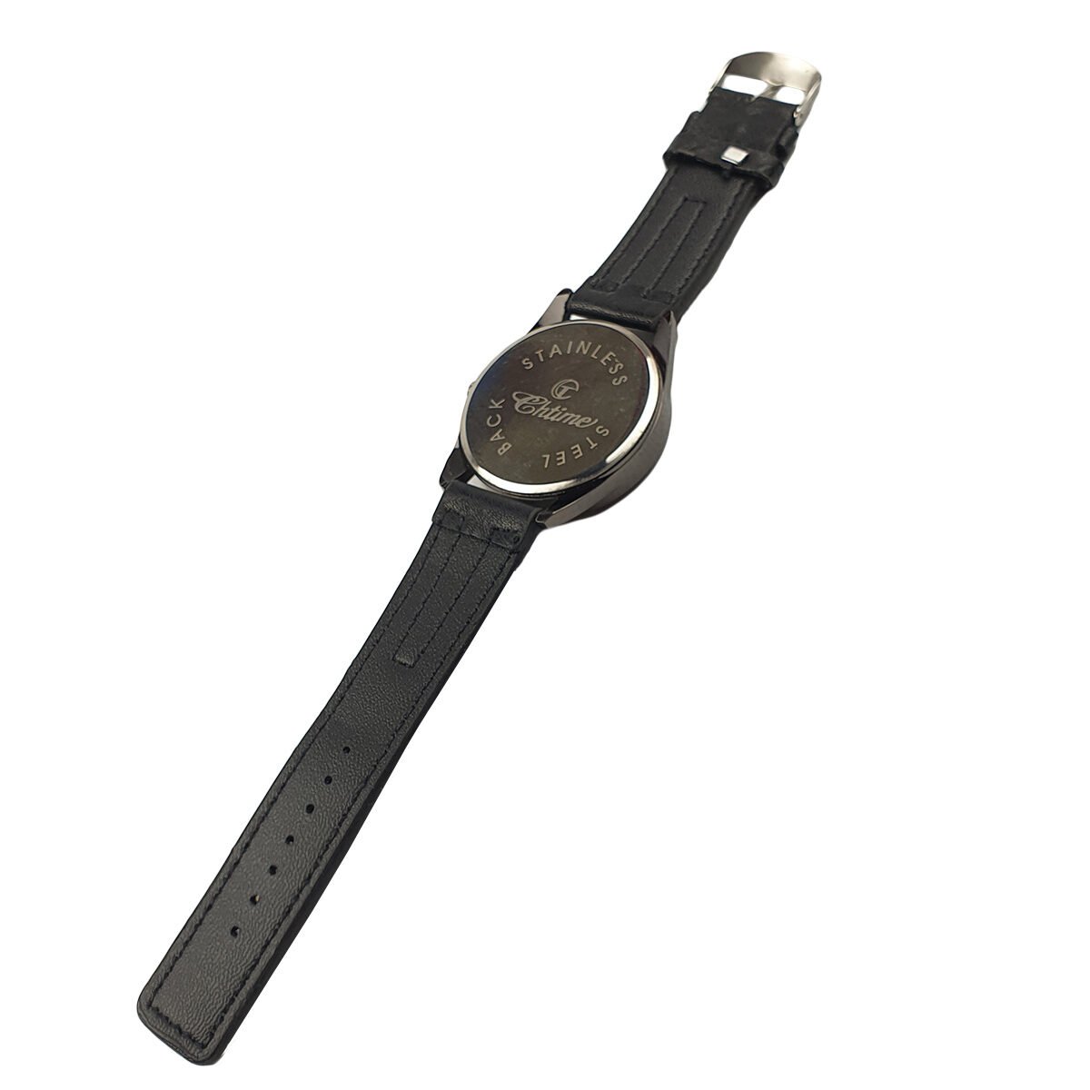 Montre homme en métal gris foncé D 4.5 cm du cadran avec bracelet en simili cuir noir Chtime