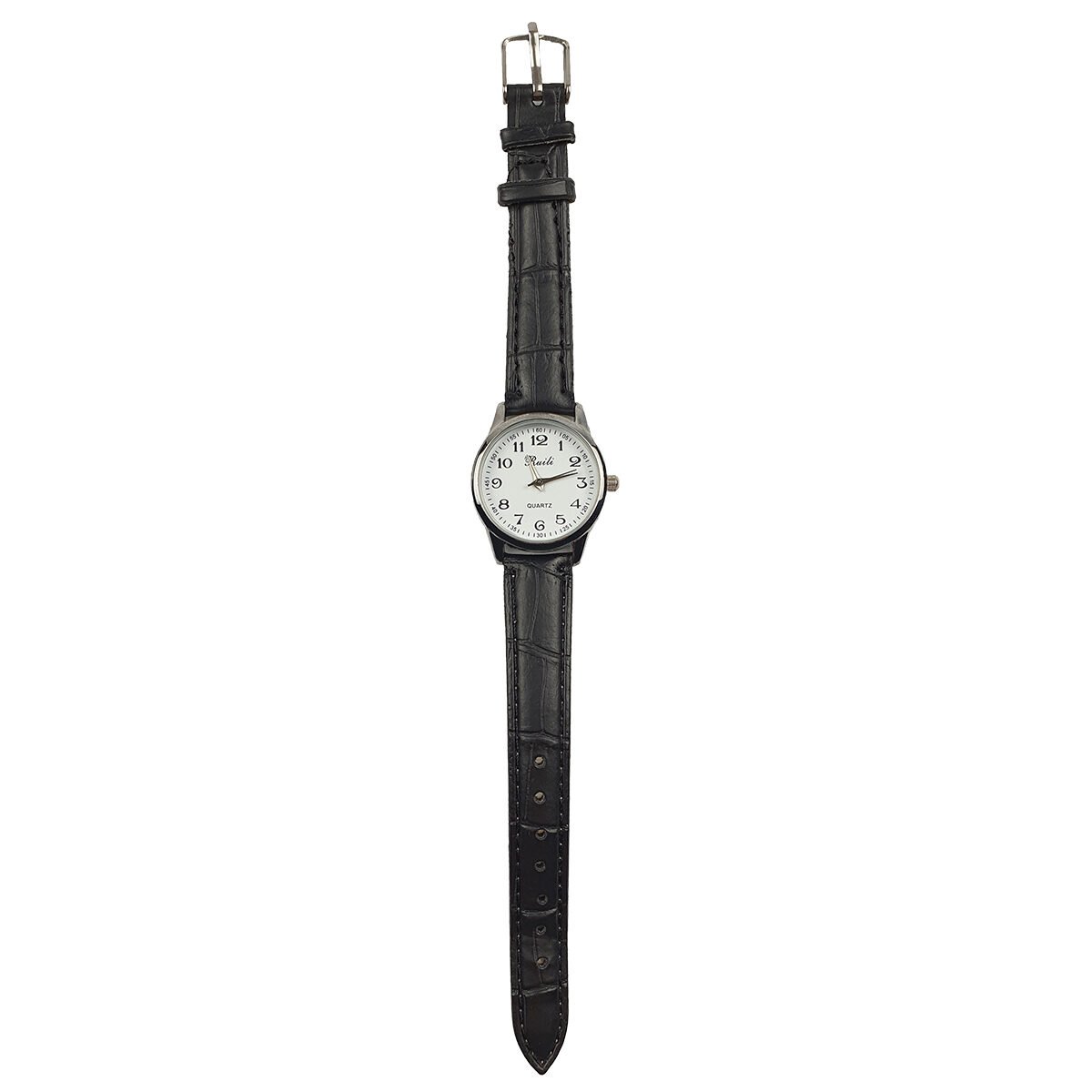 Mixed watch in silver metal D 3 cm from the dial with Ruili black imitation leather strap