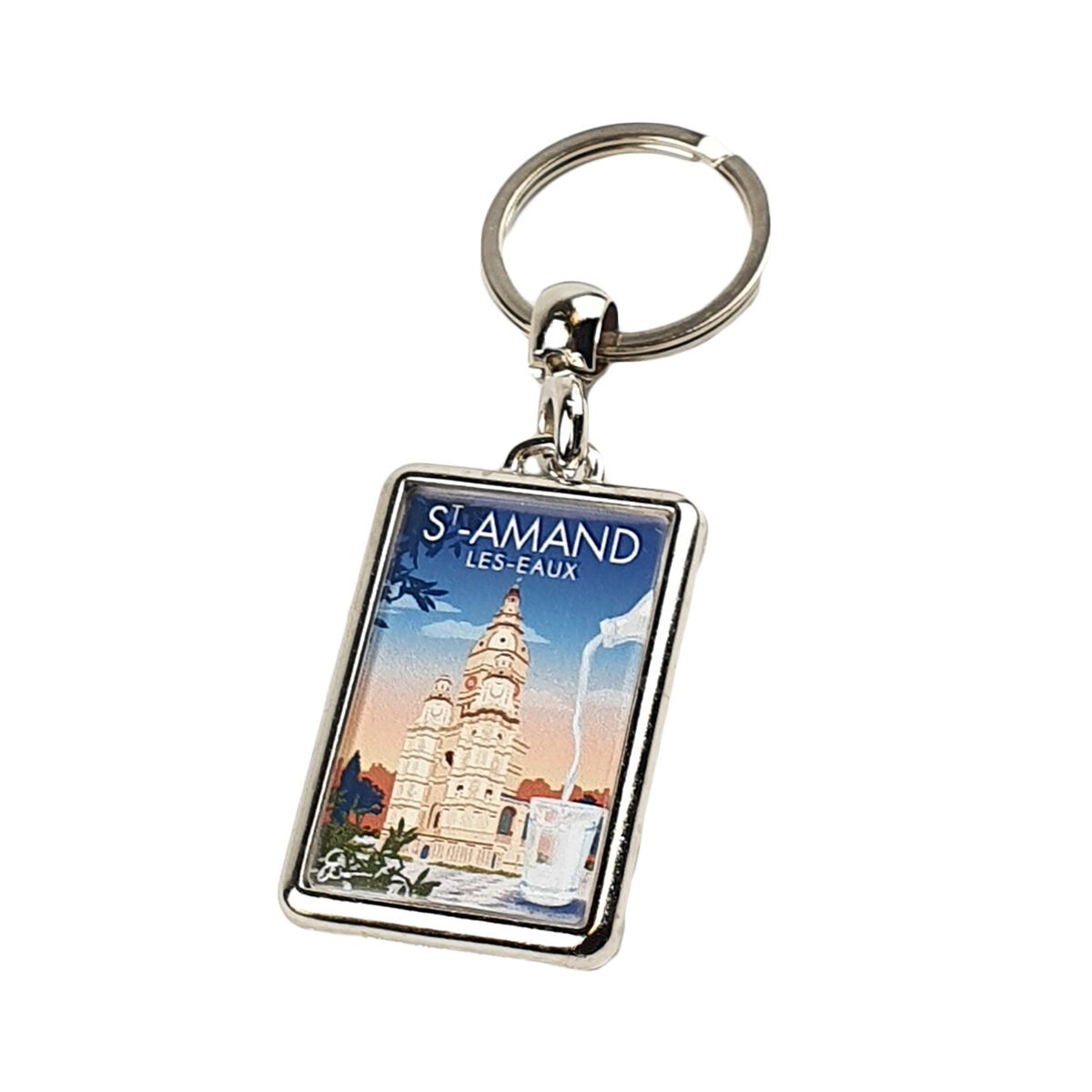 Rectangular key ring Saint-Amand-les-Eaux abbey tower metal drawing W 3.0 x H 8.5 cm