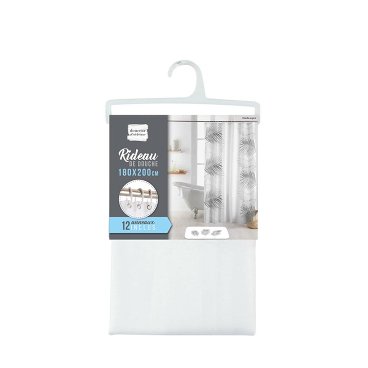 Rideau de douche Orbella blanc/argent en polyester l 180 x H 200 cm + 12 anneaux en plastique Douceur d’intérieur