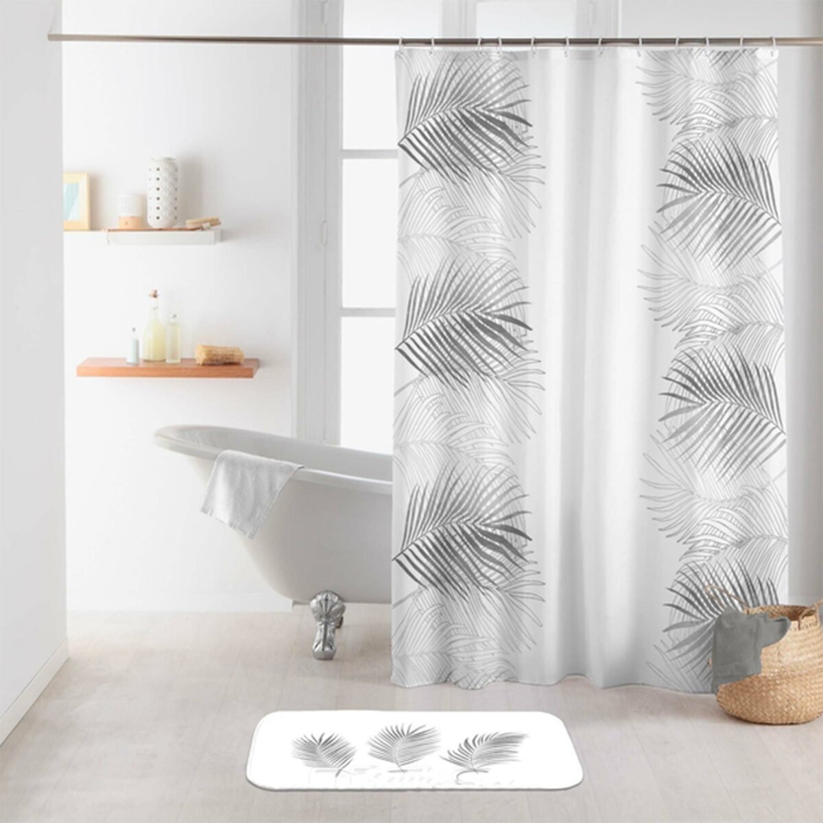 Rideau de douche Orbella blanc/argent en polyester l 180 x H 200 cm + 12 anneaux en plastique Douceur d’intérieur