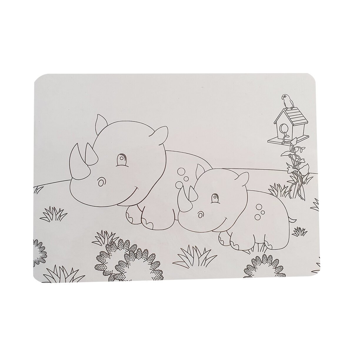 Children's puzzle in 49 pieces L 26 X l 19 cm with Rhinoceros pattern with the same pattern to color on the back BG