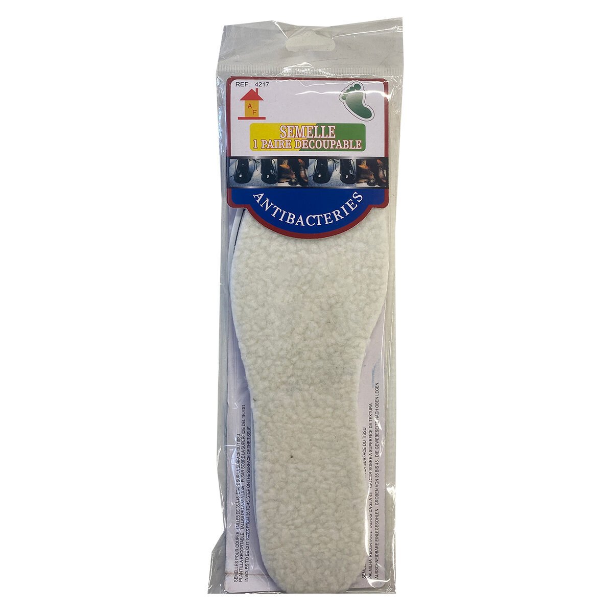 Paire de semelles d'hiver antibactériennes en imitation de laine découpables de tailles 32 à 46