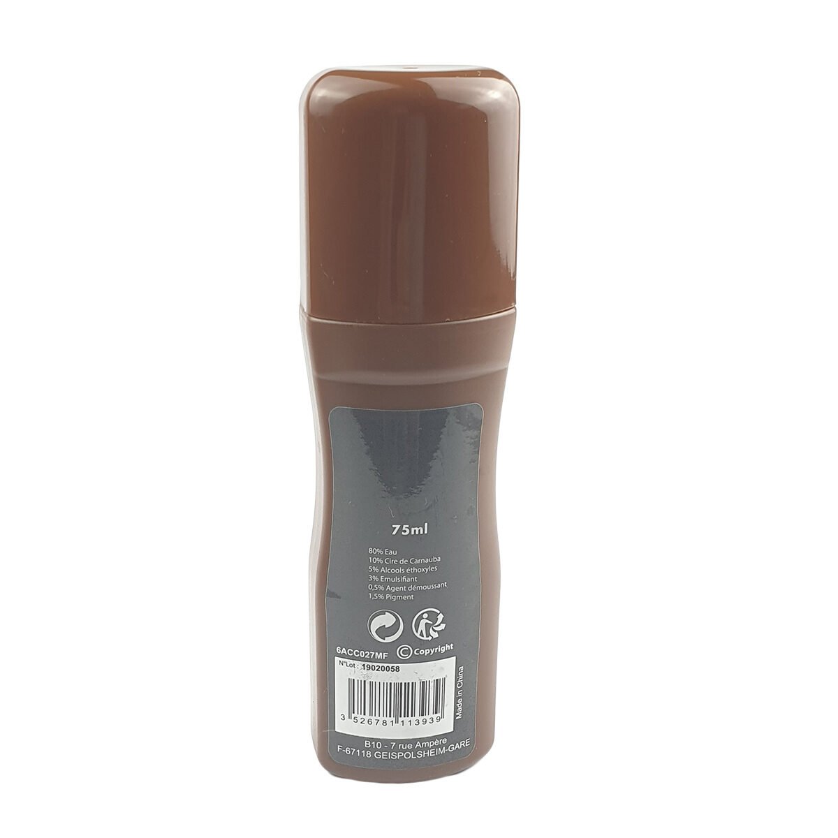 Liquid shoe polish 75 ml with applicator sponge integrated into the Flipless tube