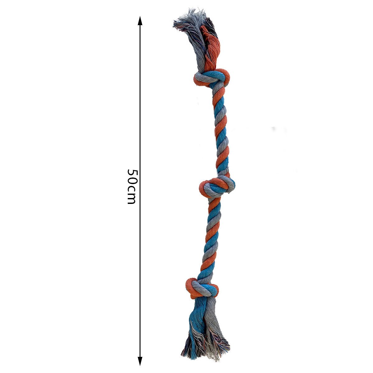 Rope toy with 3 tricolor cotton knots L 50 cm for dogs Love Story