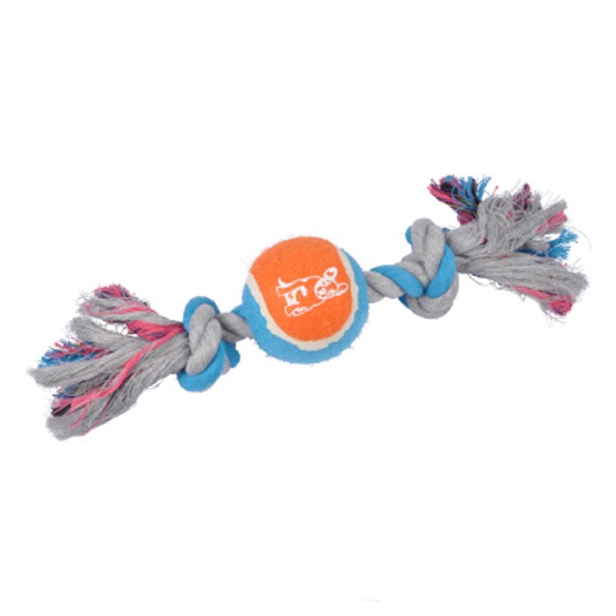 Rope toy with 2 tricolor cotton knots in rubber tennis ball L 30 cm for dog Love Story