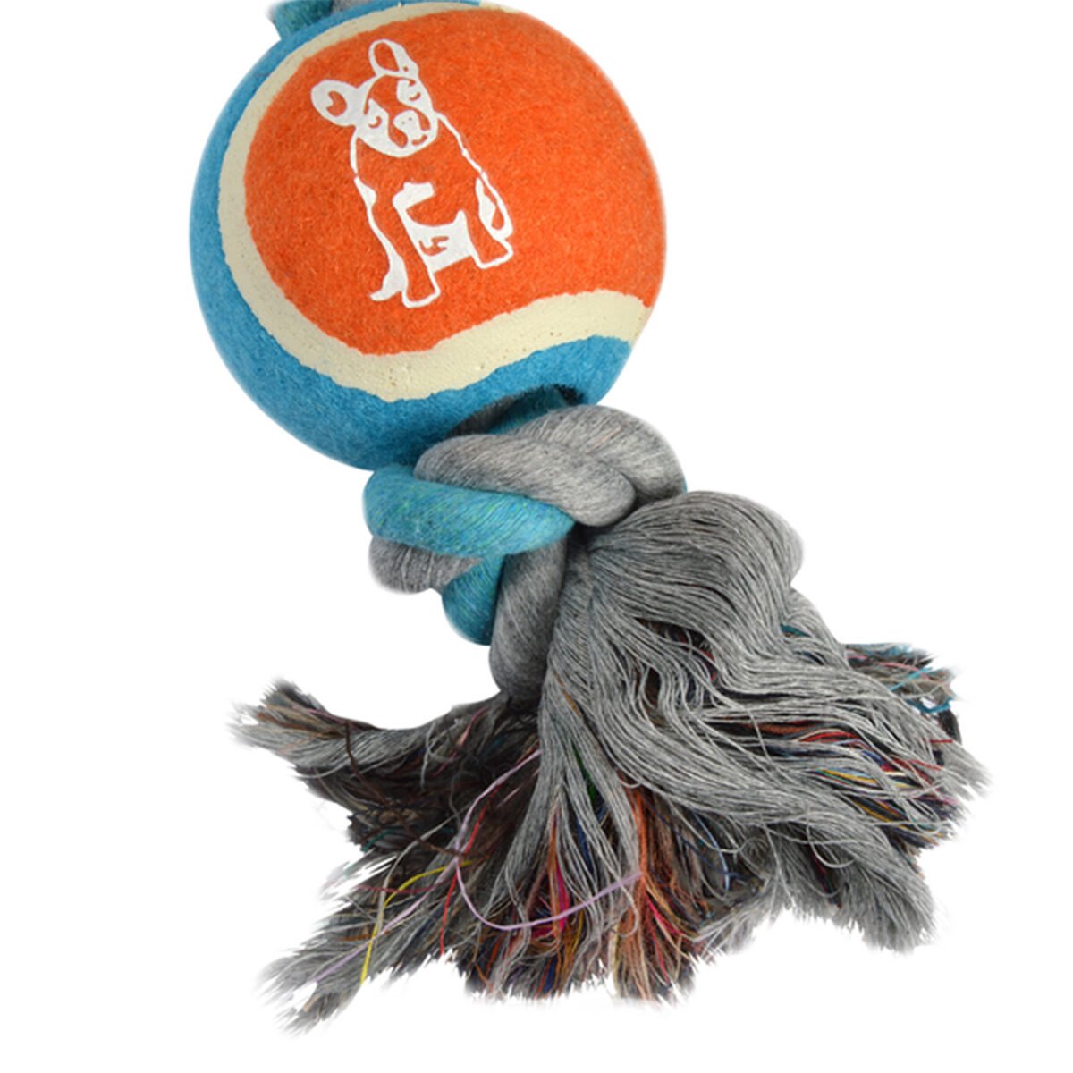 Rope toy with 2 tricolor cotton knots in rubber tennis ball L 30 cm for dog Love Story