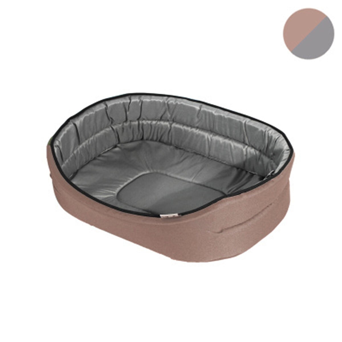 Panier ovale taupe imperméable et anti-tâches en polyester et mousse pour animaux Love Story