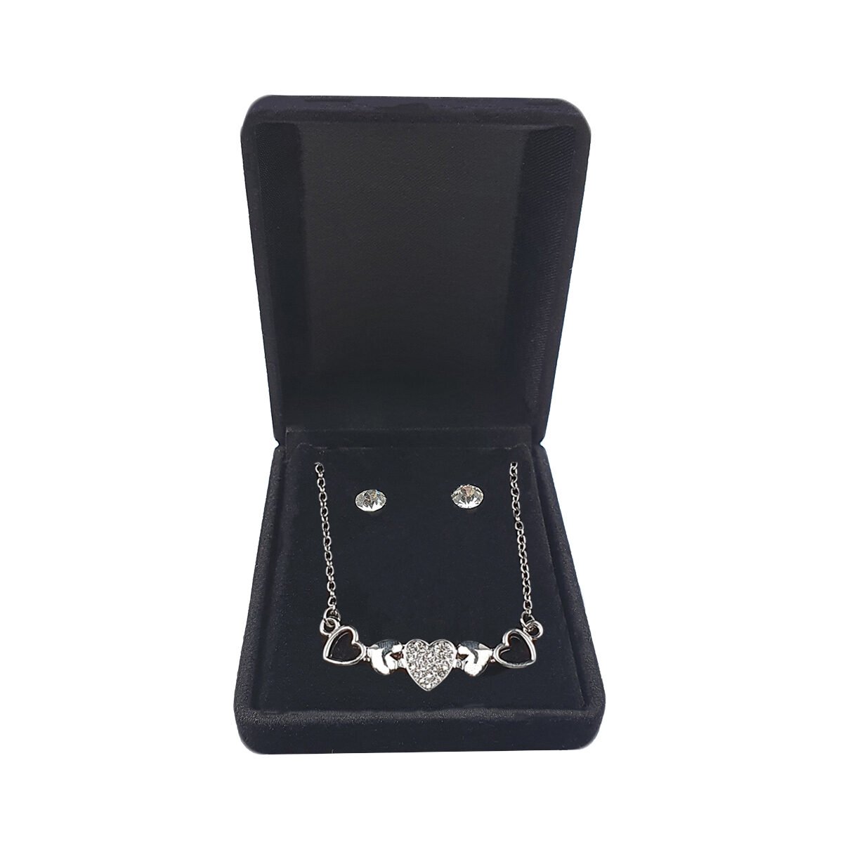 Set of earrings and necklace with pendant 5 Hearts with rhinestones in metal with adjustable chain length to 47 cm maximum