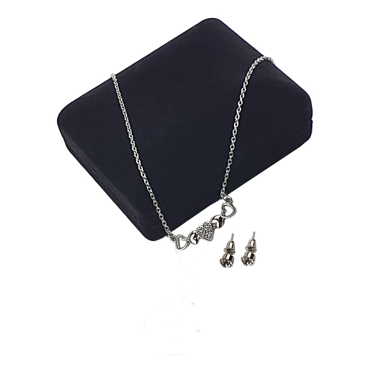 Set of earrings and necklace with pendant 5 Hearts with rhinestones in metal with adjustable chain length to 47 cm maximum