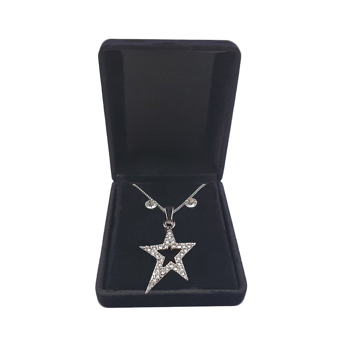 Set of earrings and necklace with metal rhinestone star pendant with chain length adjustable to 47 cm maximum