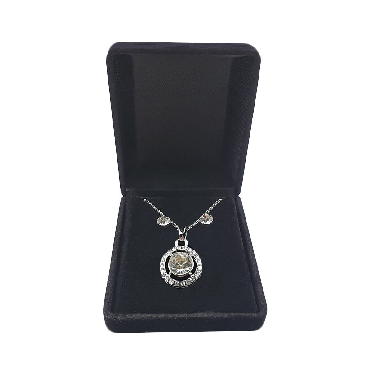 Set of earrings and necklace with metal rhinestone medal pendant with chain length adjustable to a maximum of 47 cm