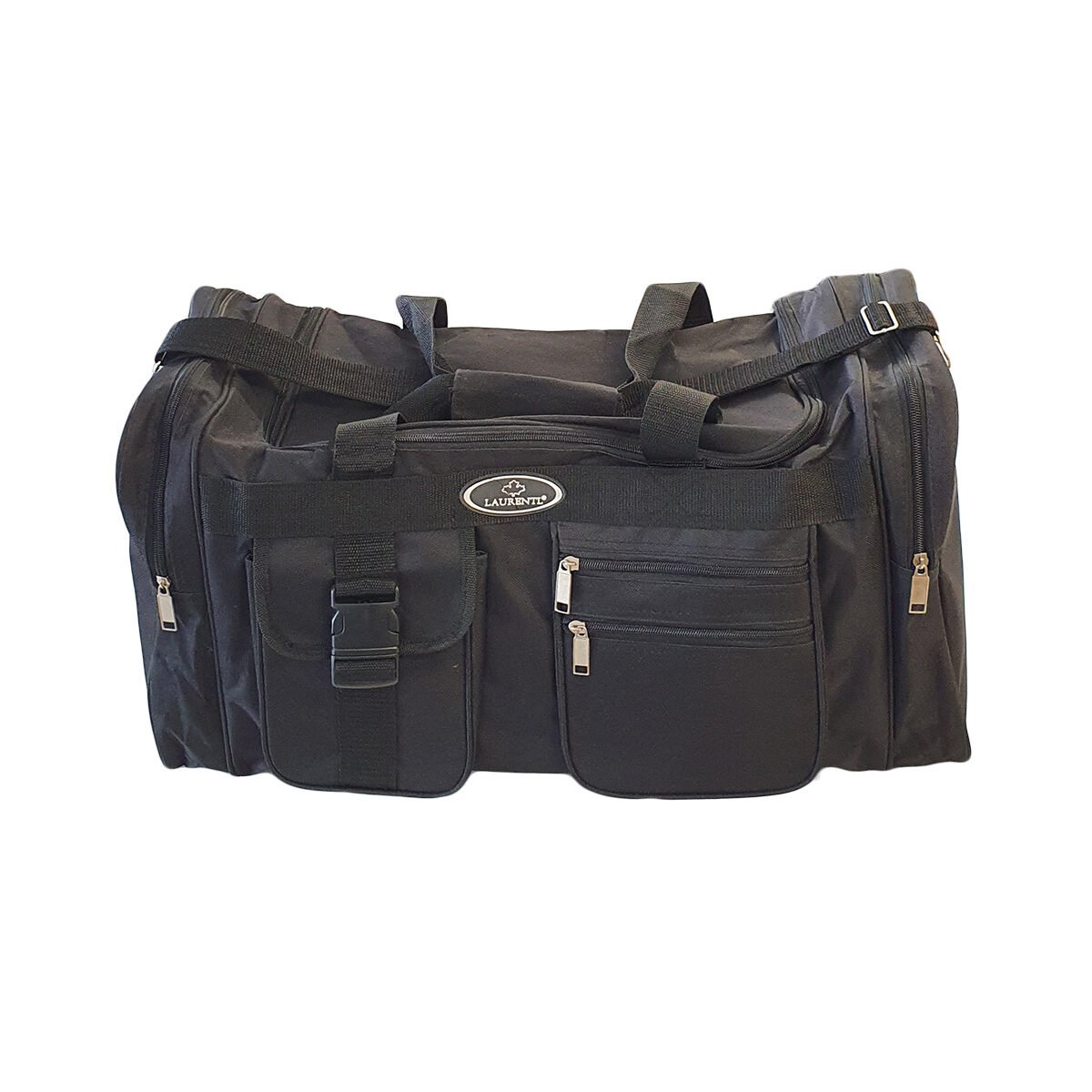 Travel bag in black polyester plastic lined L 55 x W 27 x H 30 cm with optional adjustable shoulder strap included Laurent L
